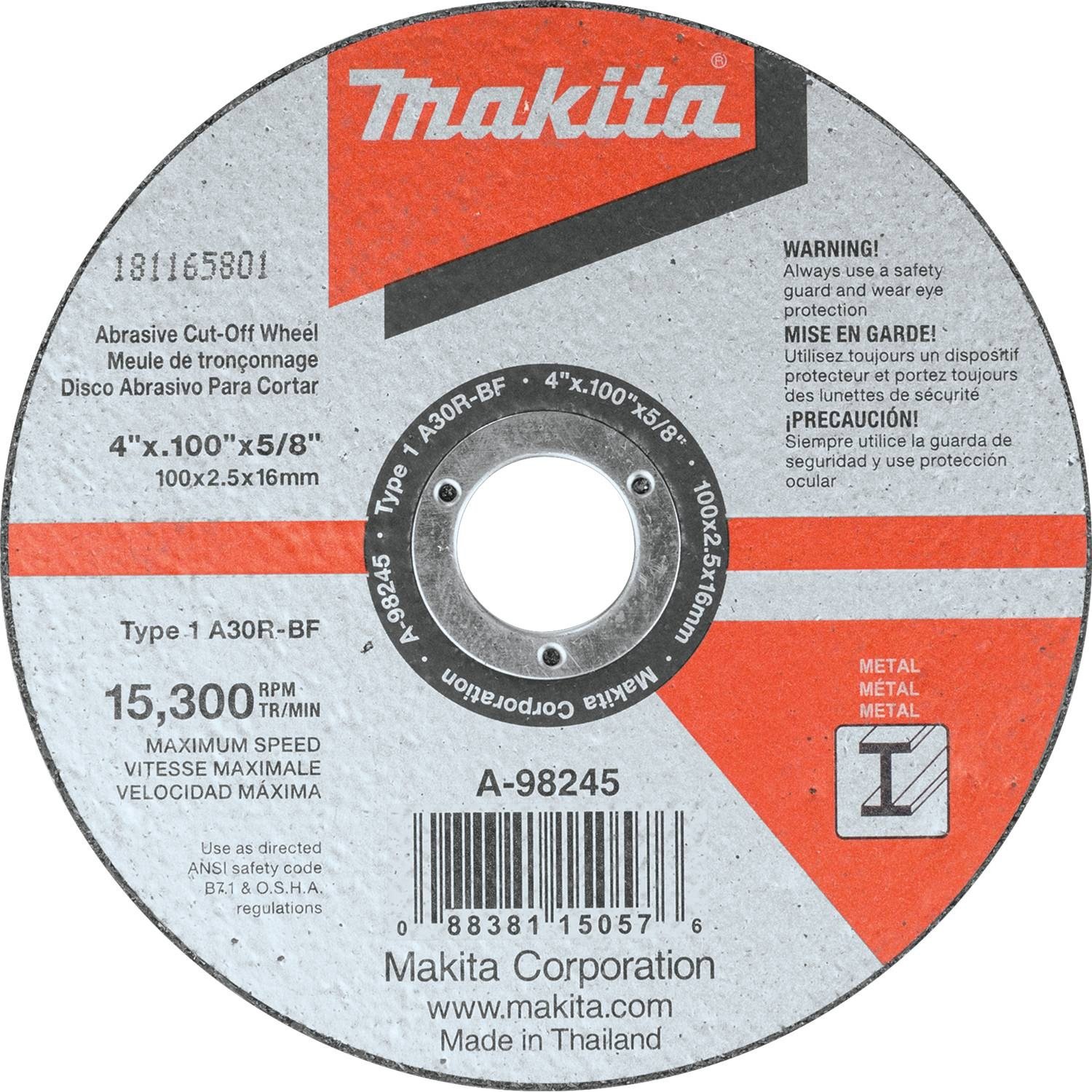 MAKITA 4" X 3/32" X 5/8" Cut-Off Wheel, Metal (A-98245)