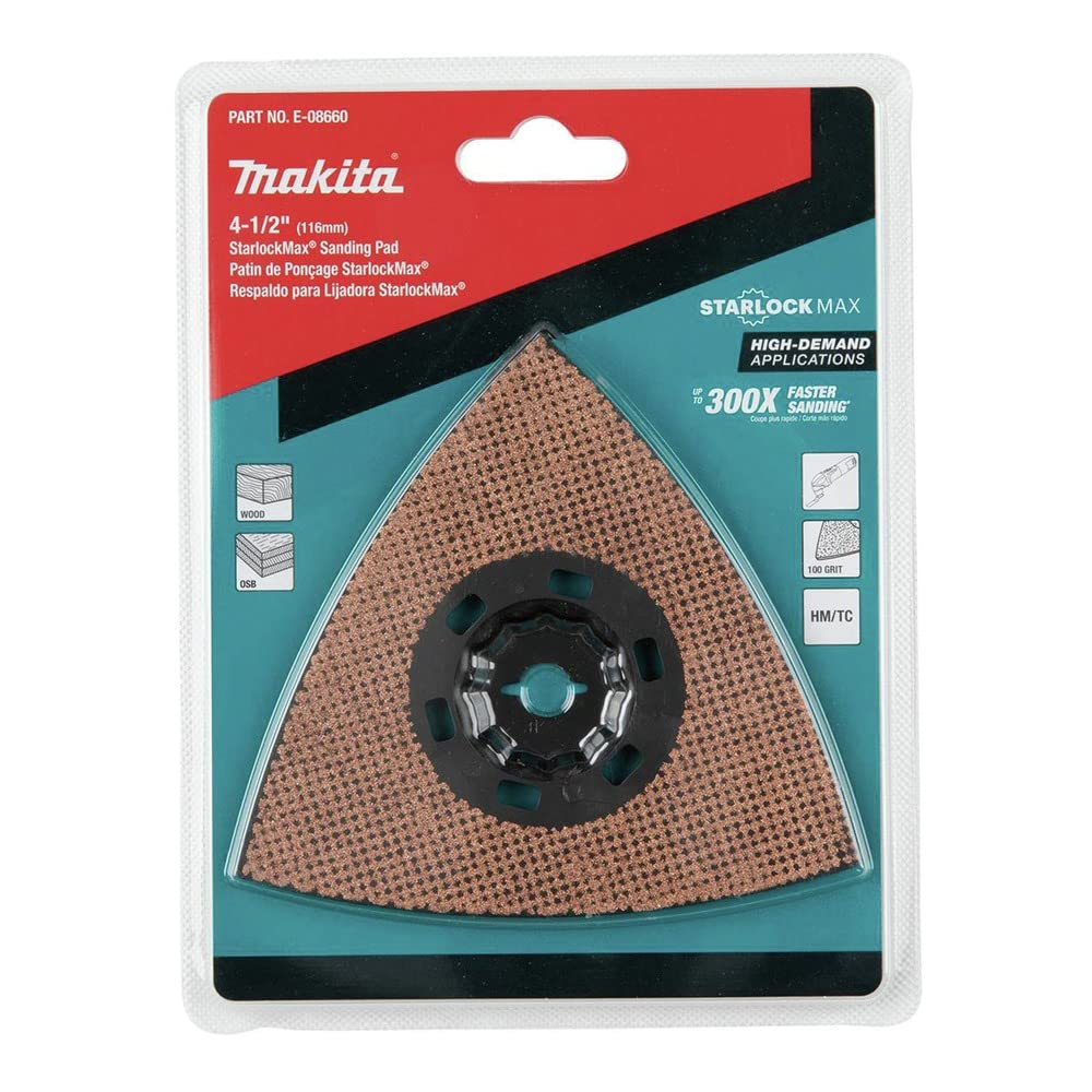 1007-makita-e-08660-starlockmax-oscillating-multi-tool-4-1-2-tungsten-carbide-100-grit-delta-triangle-sanding-pad-3.jpg Makita E-08660 StarlockMax® Oscillating Multi-Tool 4-1/2" Tungsten Carbide 100 Grit Delta Triangle Sanding Pad