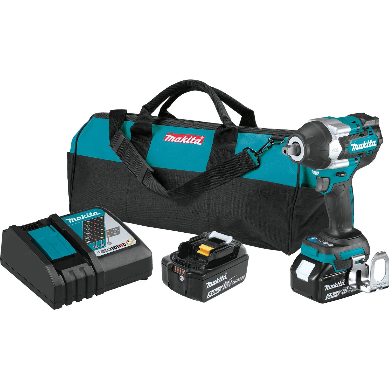 Makita XWT18T 18V LXT® Lithium-Ion Brushless Cordless 4-Speed Mid-Torque 1/2" Sq. Drive Impact Wrench Kit w/Detent Anvil (5.0Ah)