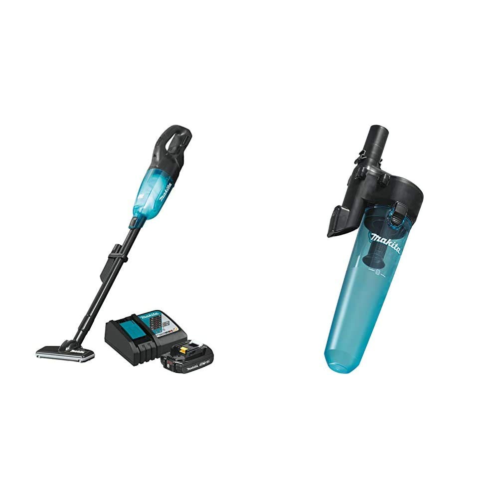 Makita XLC03R1BX4 18V LXT Lithium-Ion Compact Brushless Cordless Vacuum Kit, Trigger w/Lock (2.0Ah) and 191D72-1 Black Cyclonic Vacuum Attachment w/Lock