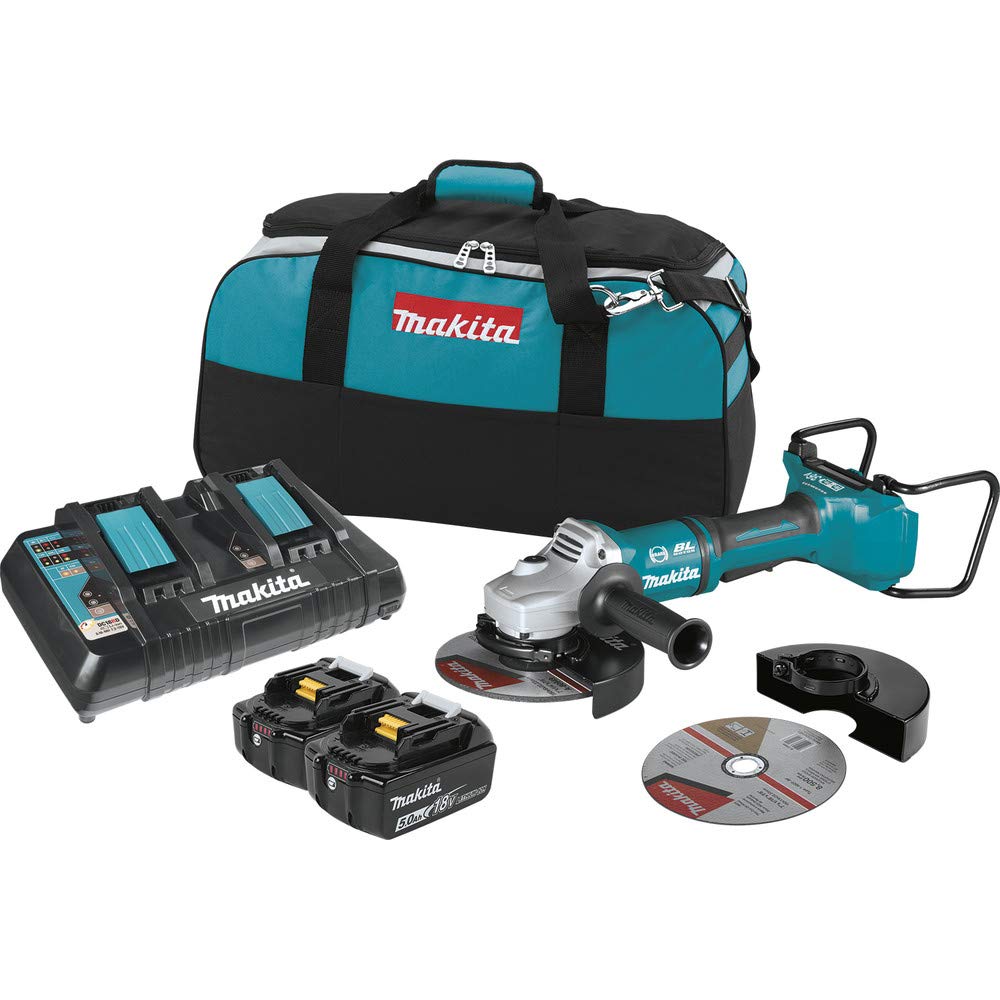 Makita XAG12PT1 5.0Ah 18V X2 LXT Lithium-Ion 36V Brushless Cordless 7" Paddle Switch Cut-Off/Angle Grinder Kit, with Electric Brake , Blue
