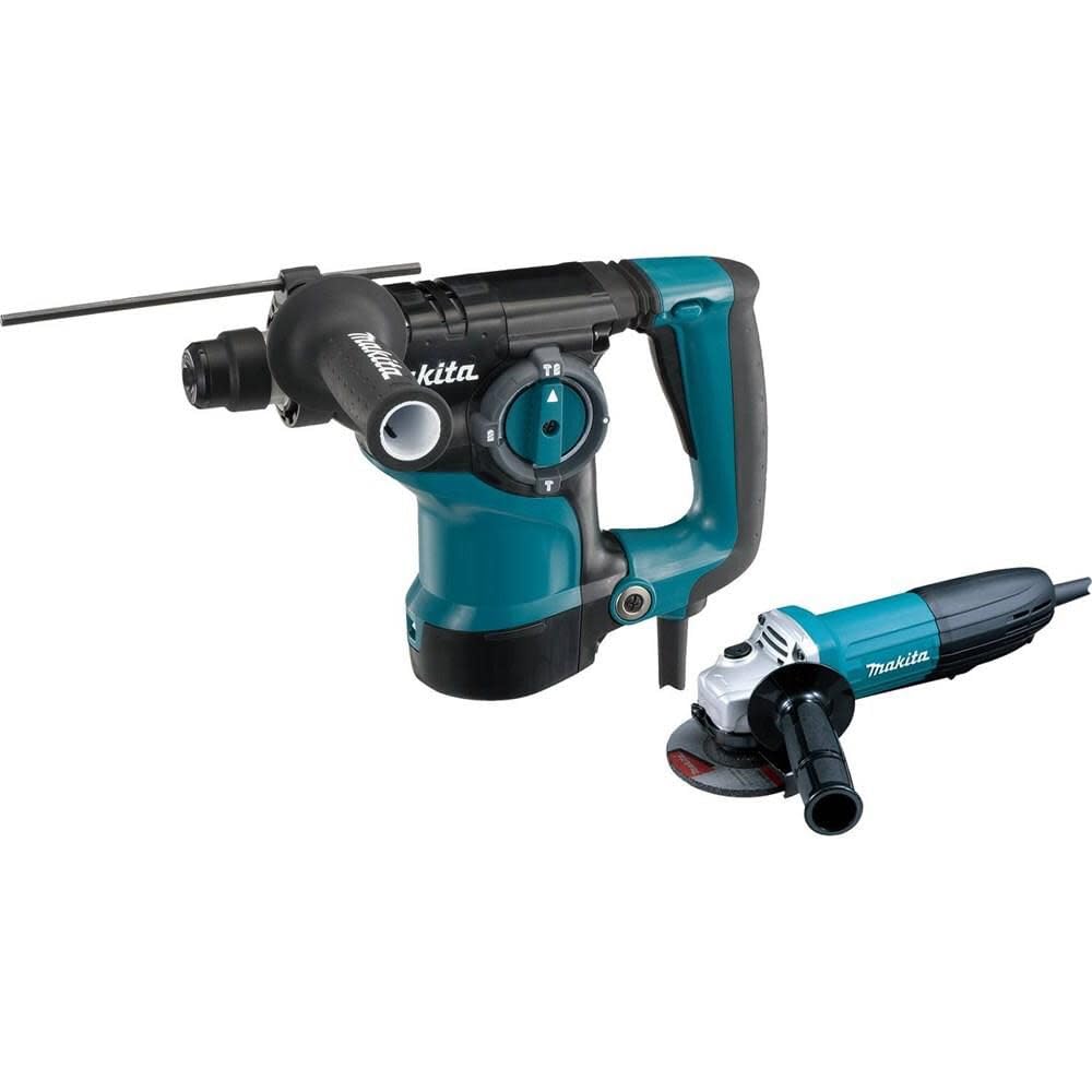 Makita HR2811FX 1-1/8'' Rotary Hammer, accepts SDS-PLUS bits and 4-1/2" Angle Grinder