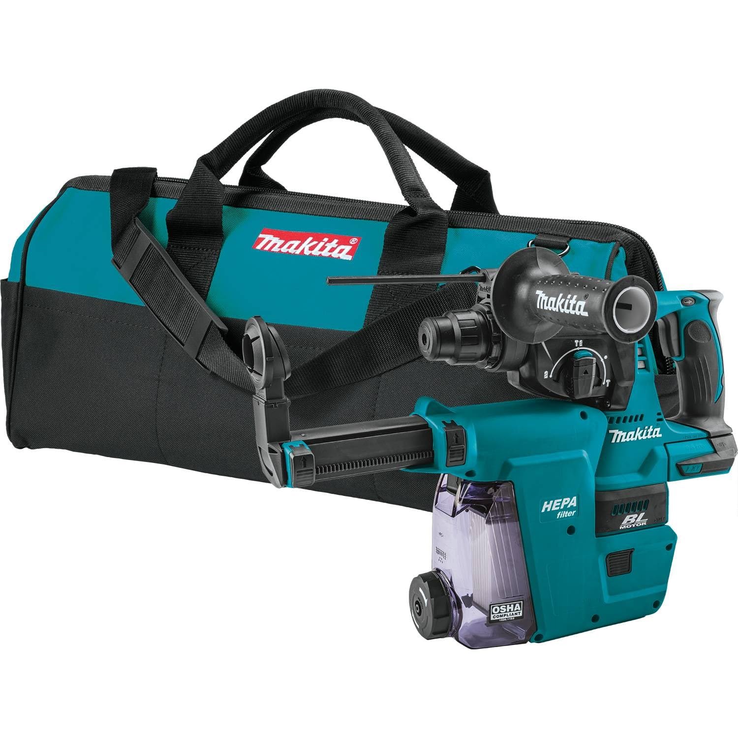 Makita XRH01ZWX 18V LXT® Lithium-Ion Brushless Cordless 1" Rotary Hammer, accepts SDS-PLUS bits, w/HEPA Dust Extractor Attachment, Tool Only