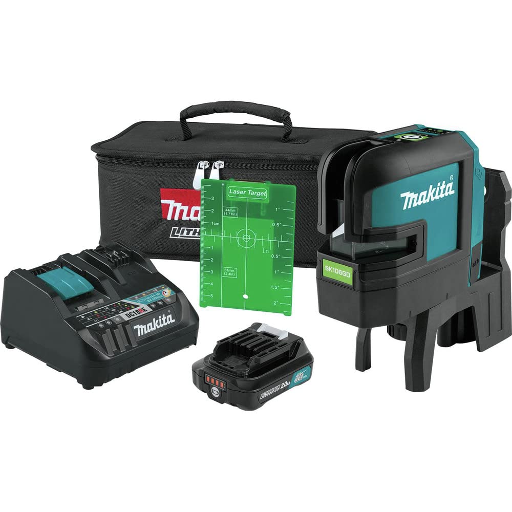 Makita SK106GDNAX 12V max CXT® Lithium-Ion Cordless Self-Leveling Cross-Line/4-Point Green Beam Laser Kit (2.0Ah)