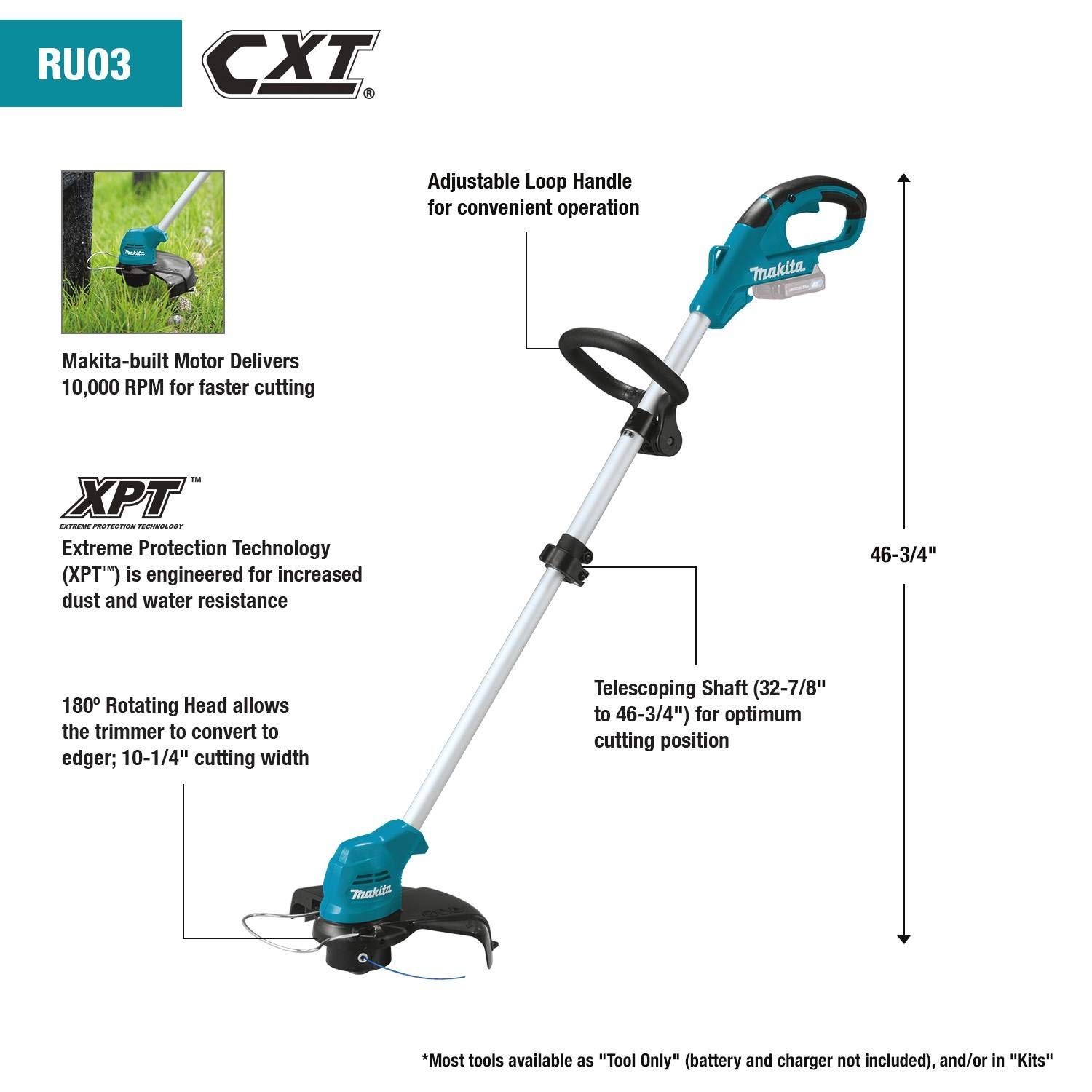 Makita RU03Z 12V max CXT® Lithium-Ion Cordless String Trimmer, Tool Only