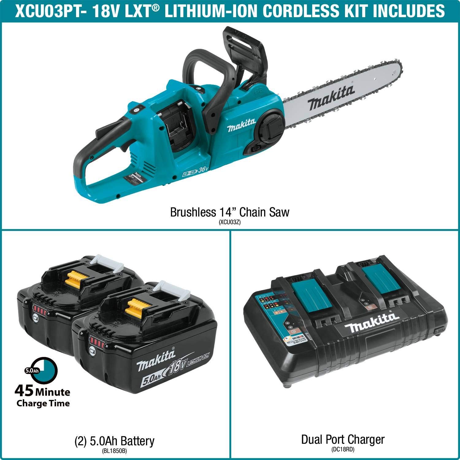 1839-makita-xcu03pt-18v-x2-36v-lxt-lithium-ion-brushless-cordless-5.0ah-14-chain-saw-kit-teal-5.jpg Makita XCU03PT 18V X2 (36V) LXT Lithium-Ion Brushless Cordless (5.0Ah) 14" Chain Saw Kit, Teal