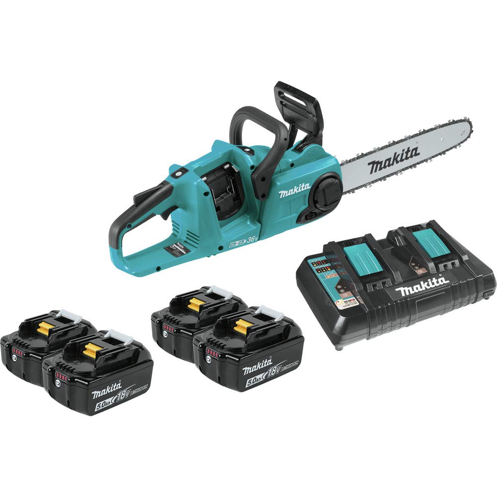 Makita XCU03PT1 18V X2 (36V) LXT Lithium-Ion Brushless Cordless 14" Chain Saw Kit with, 4 Batteries (5.0Ah)