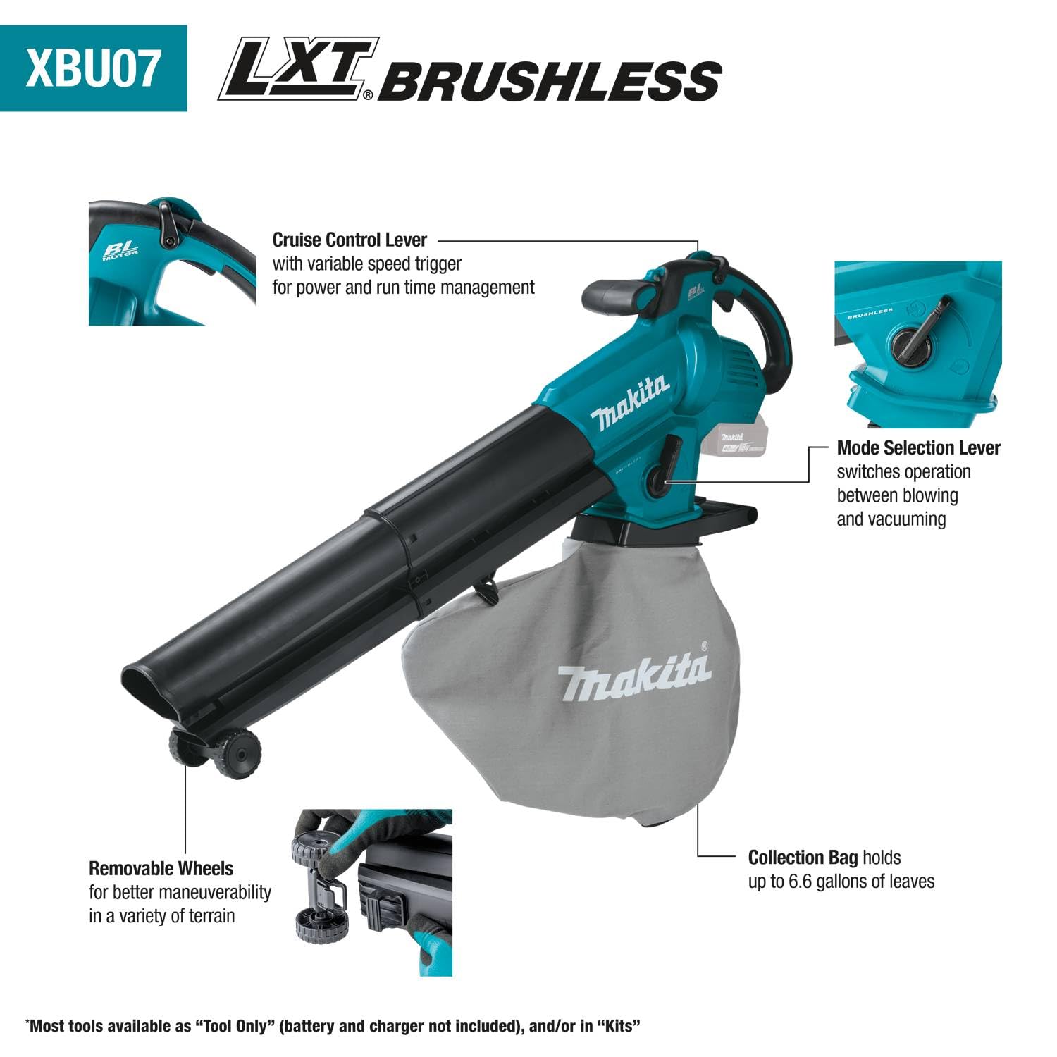 Makita XBU07Z 18V LXT® Brushless Blower/Vacuum Mulcher, Tool Only