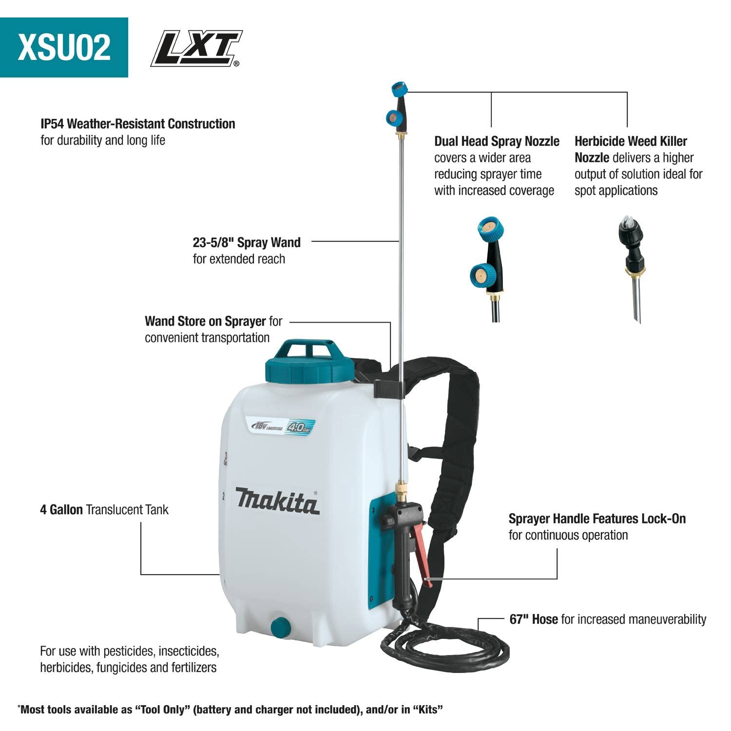 Makita XSU02SM1 18V LXT® Lithium-Ion Cordless 4 Gallon Backpack Sprayer Kit (4.0Ah)
