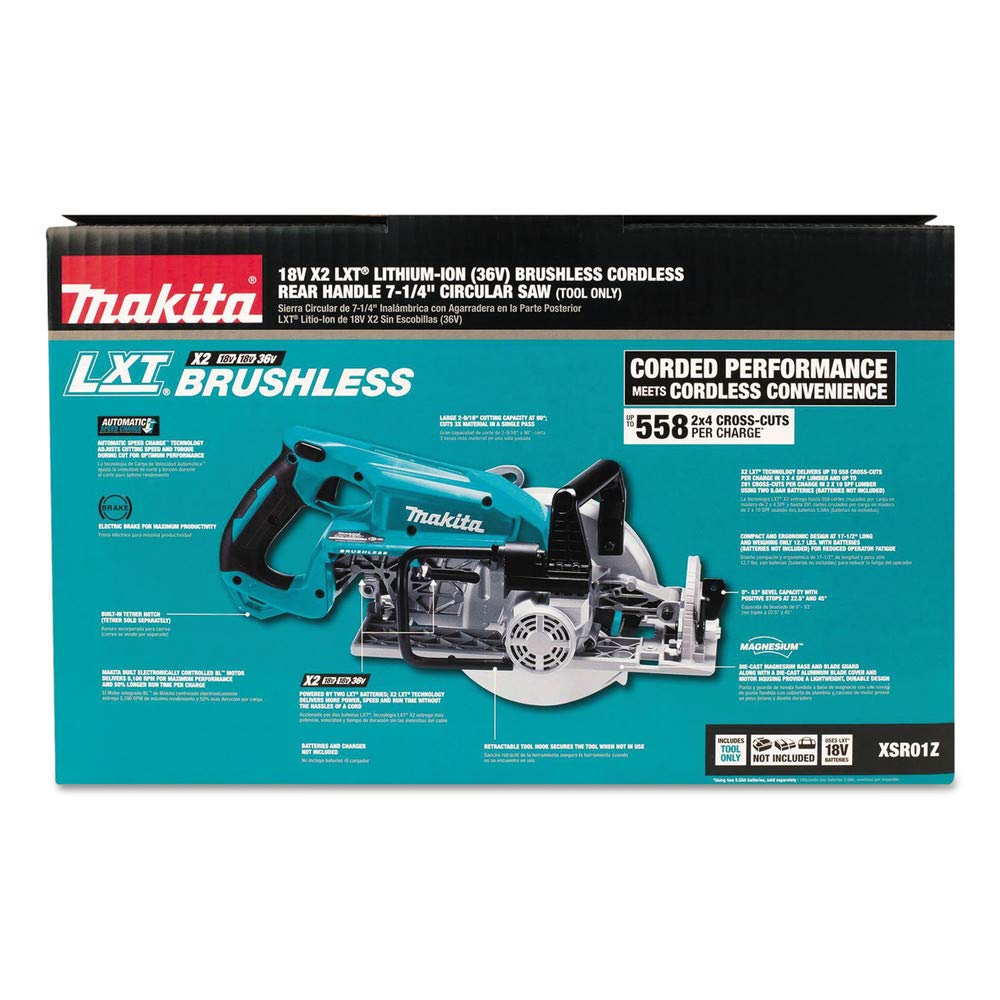 Makita XSR01Z 36V (18V X2) LXT® Brushless Rear Handle 7-1/4" Circular Saw, Tool Only