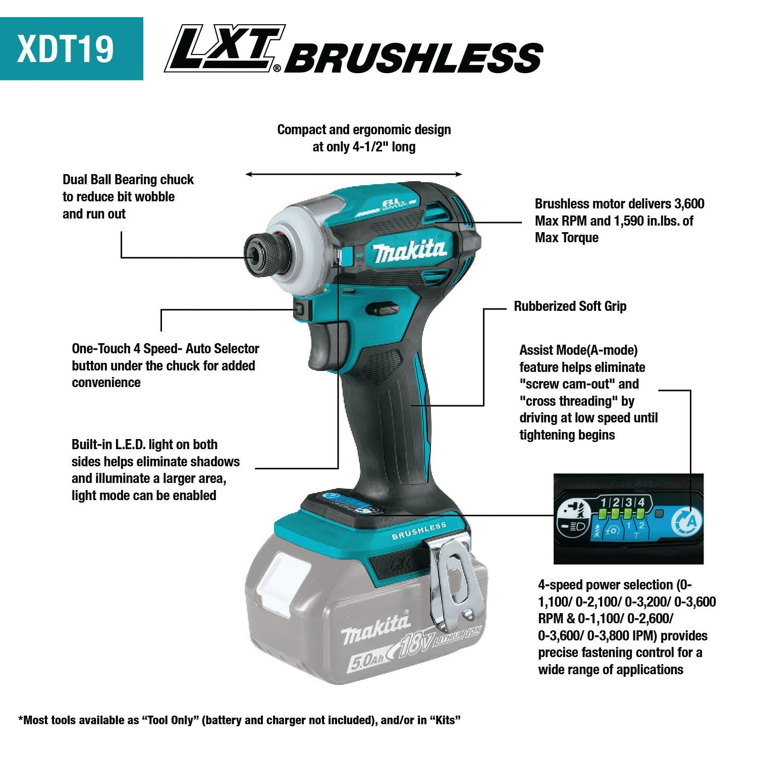 Makita XT288T 18V LXT® Lithium-Ion Brushless Cordless 2-Pc. Combo Kit (5.0Ah)