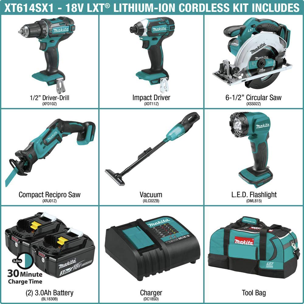 2010-makita-xt614sx1-18v-lxt-lithium-ion-cordless-6-pc.-combo-kit-3.0ah-3.jpg Makita XT614SX1 18V LXT® Lithium-Ion Cordless 6-Pc. Combo Kit (3.0Ah)