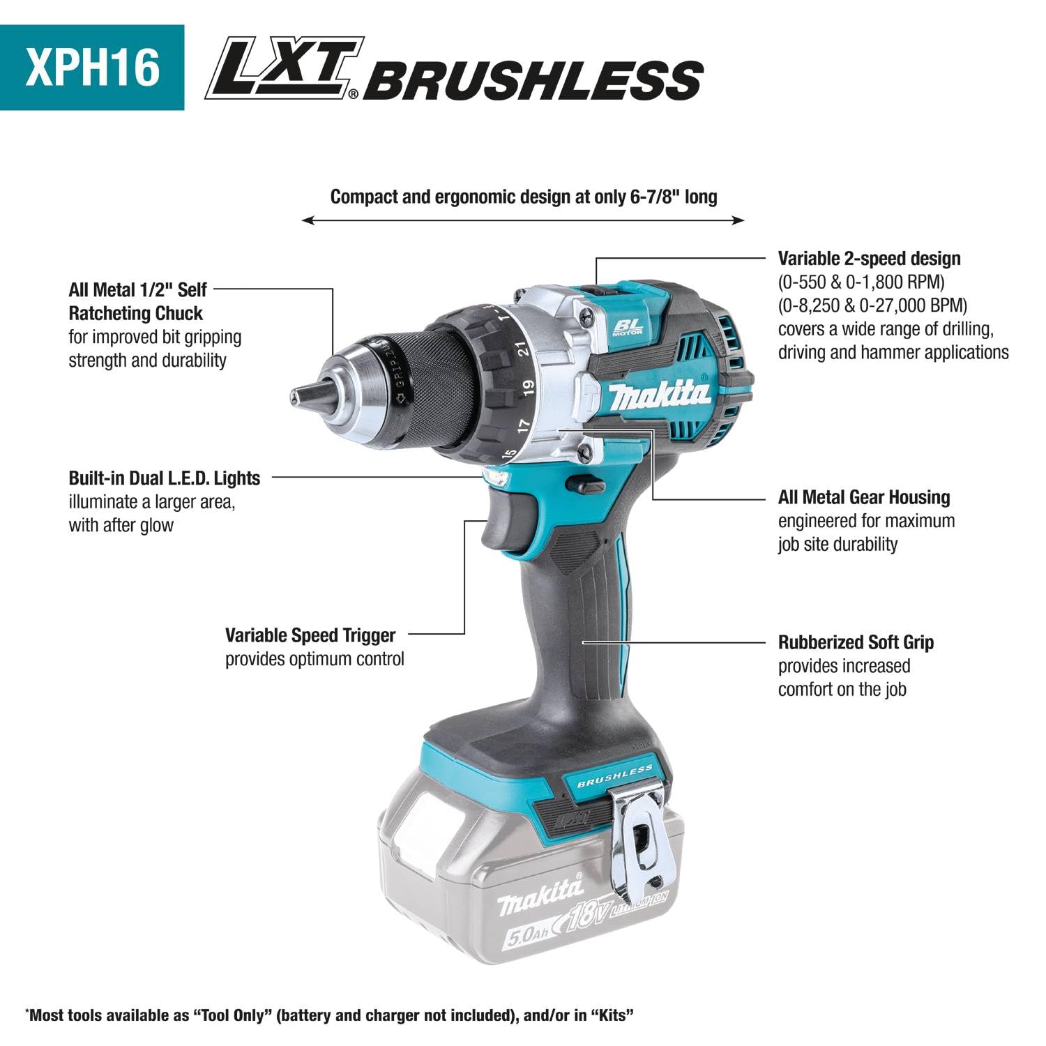 Makita XT296SMR 18V LXT® Lithium-Ion Brushless Cordless 2-Pc. Combo Kit (2.0Ah/4.0Ah)