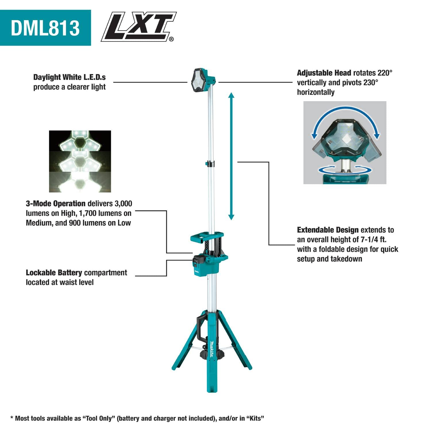 Makita DML813 18V LXT® Lithium-Ion Cordless Tower Work Light, Light Only
