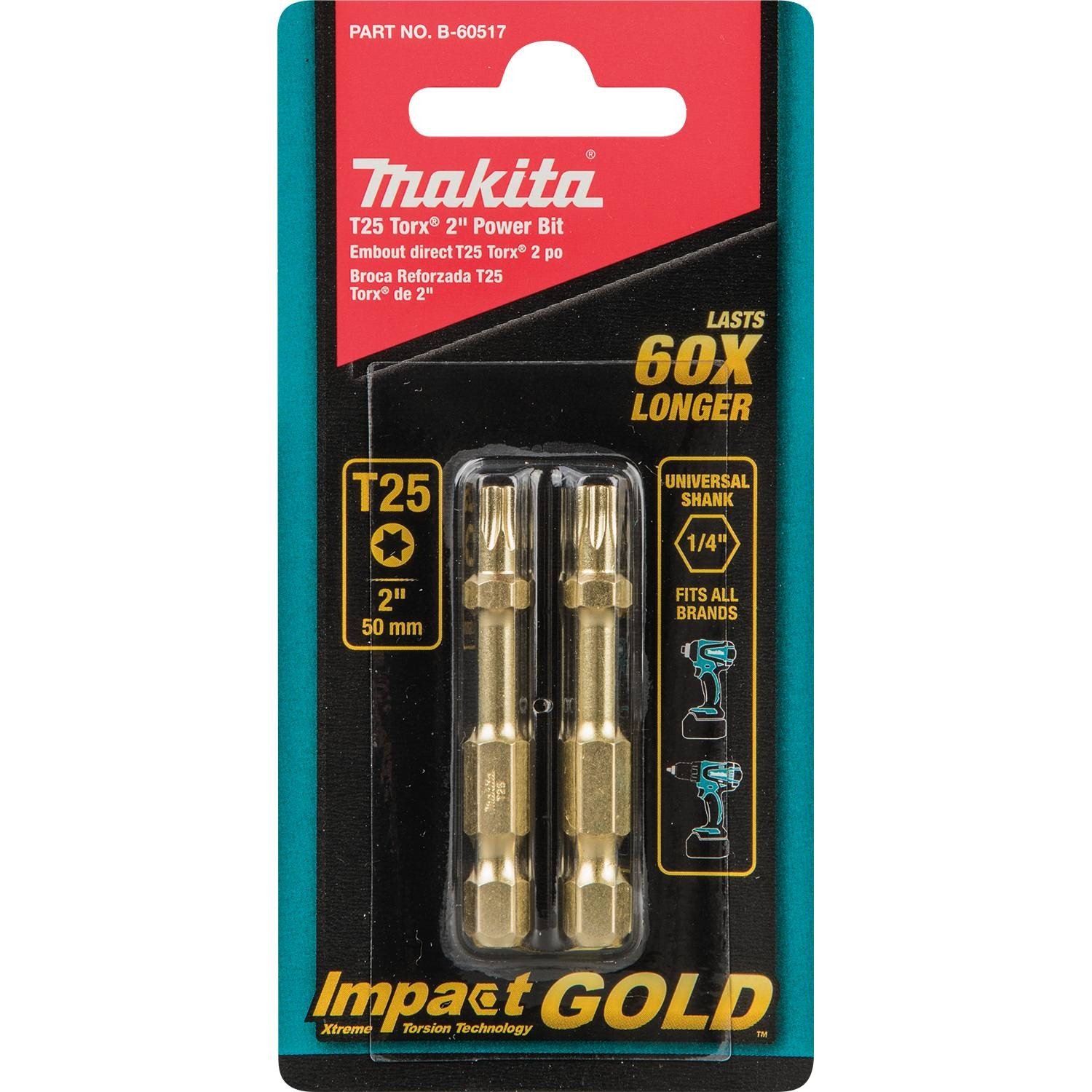 Makita B-60517 Impact Gold T25 Torx 2″ Power Bit, 2/Pk
