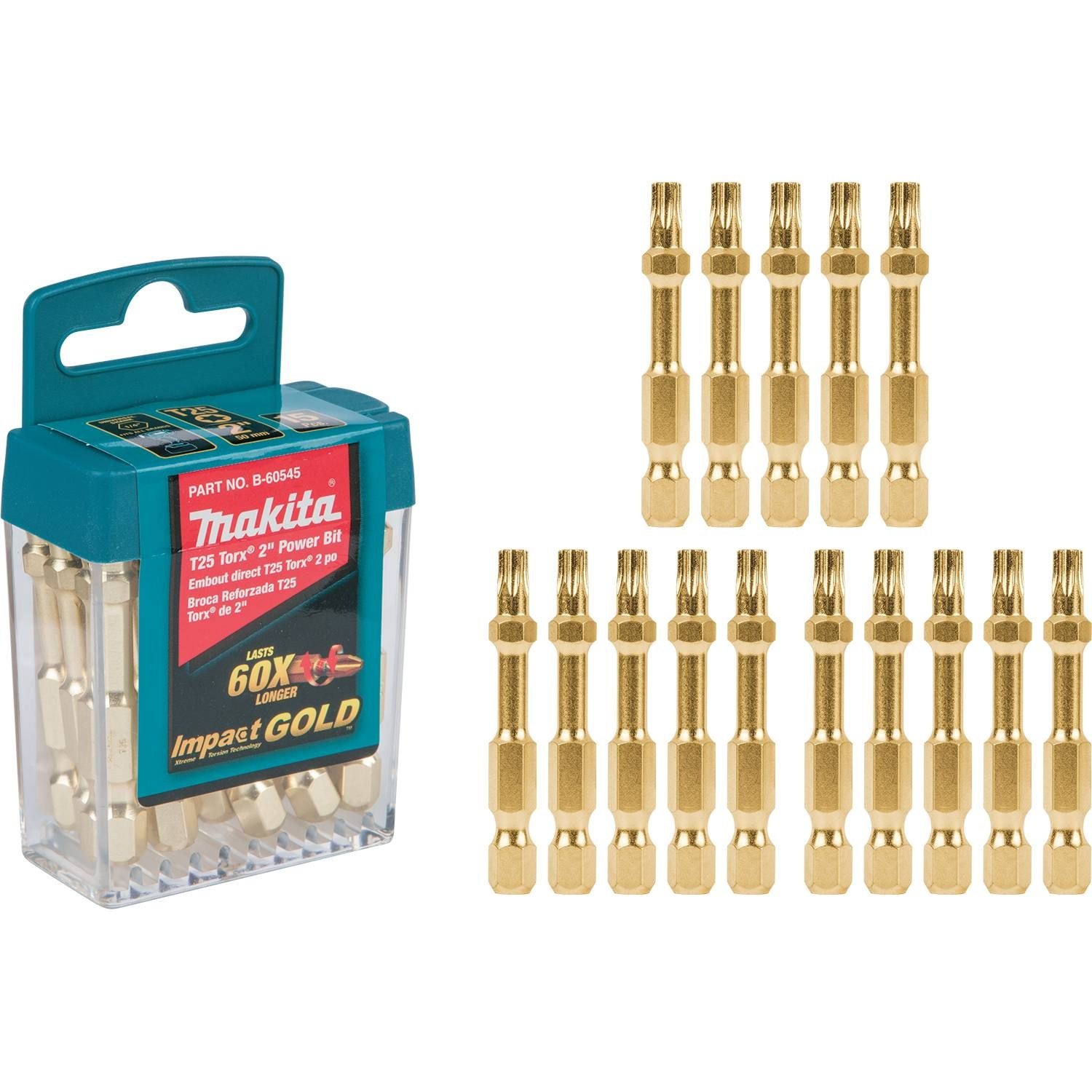 Makita B-60545 Impact Gold T25 Torx 2″ Power Bit, 15/Pk