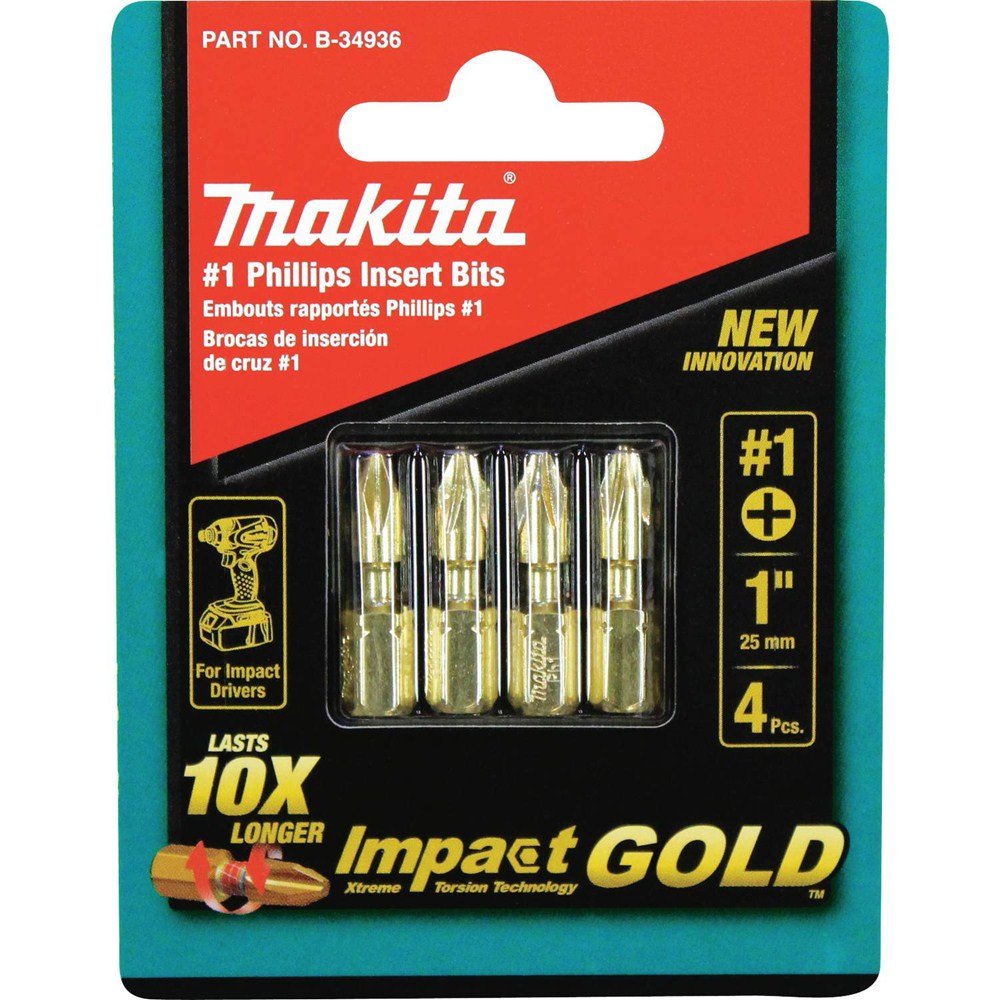 Makita B-34936 Impact GOLD® #1 Phillips Insert Bit, 4/pk