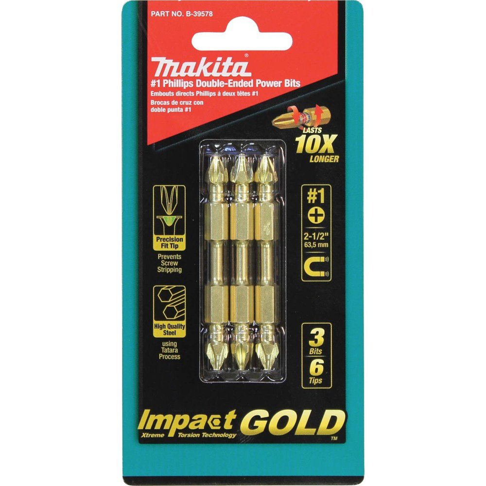 Makita B-39578 Impact Gold Number 1 Phillips Double-Ended Power Bit, 2-1/2-Inch, 3-Pack