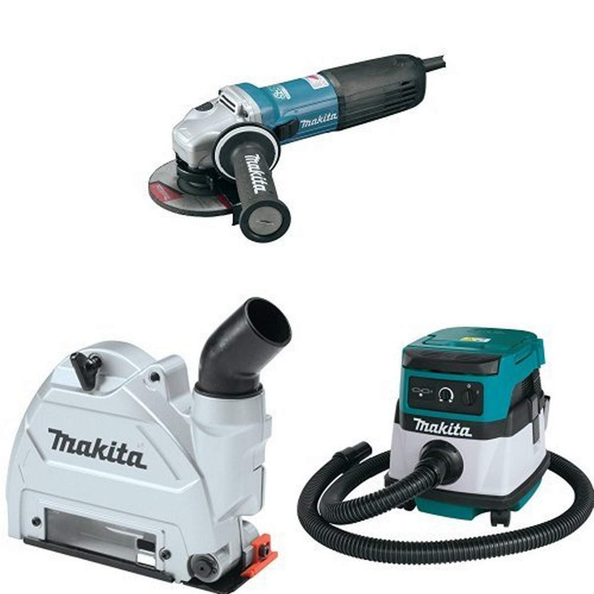 Makita GA4542C 4-1/2-Inch SJS II High-Power Angle Grinder, 196845-3 Dust Extraction Tuck Point Guard, & XCV04Z 18V X2 LXT (36V) 2.1 Gallon HEPA Filter Dry Dust Extractor/Vacuum