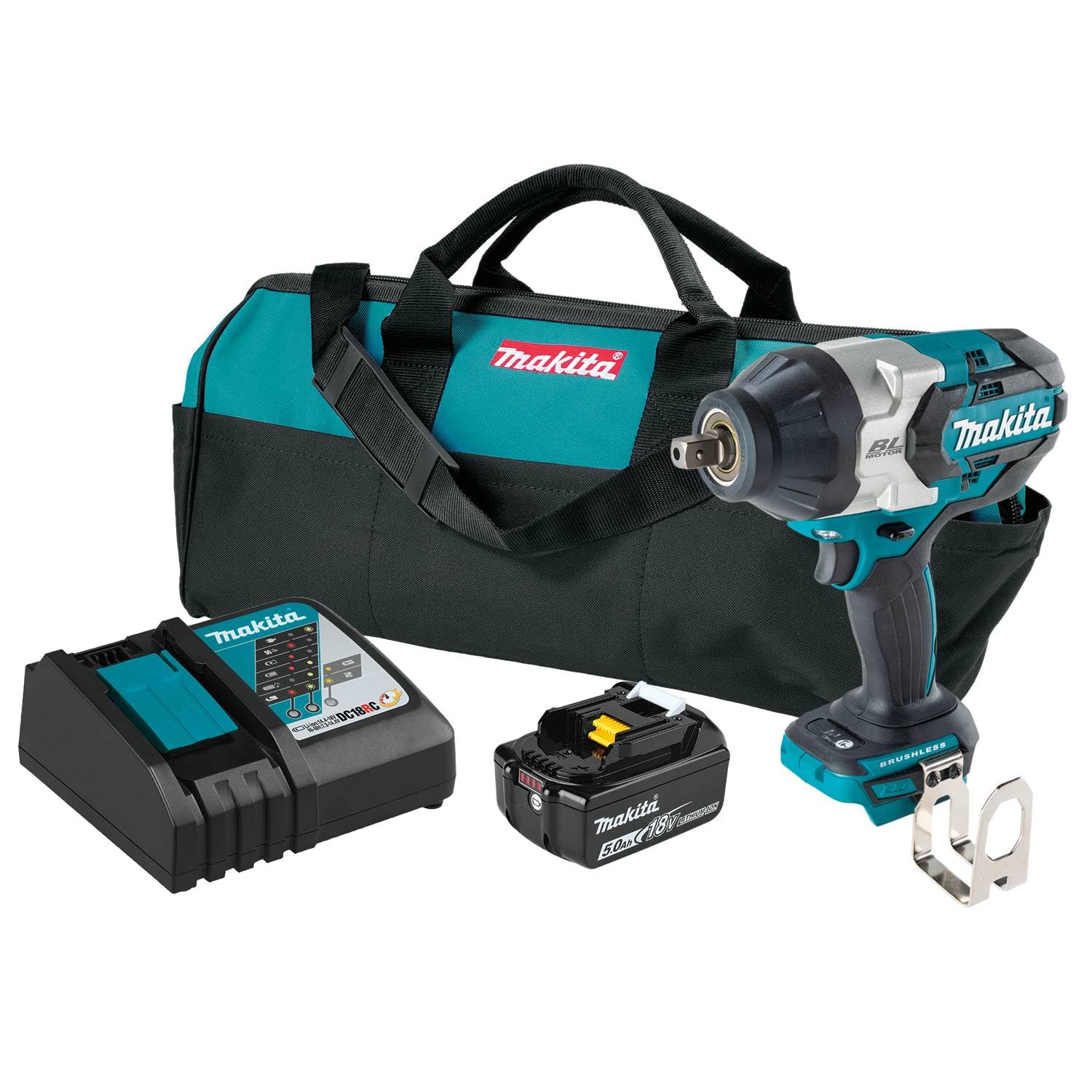 Makita XWT19T 18V LXT® Lithium-Ion Brushless Cordless 3-Speed 1/2" Sq. Drive Impact Wrench Kit w/Detent Anvil (5.0Ah)