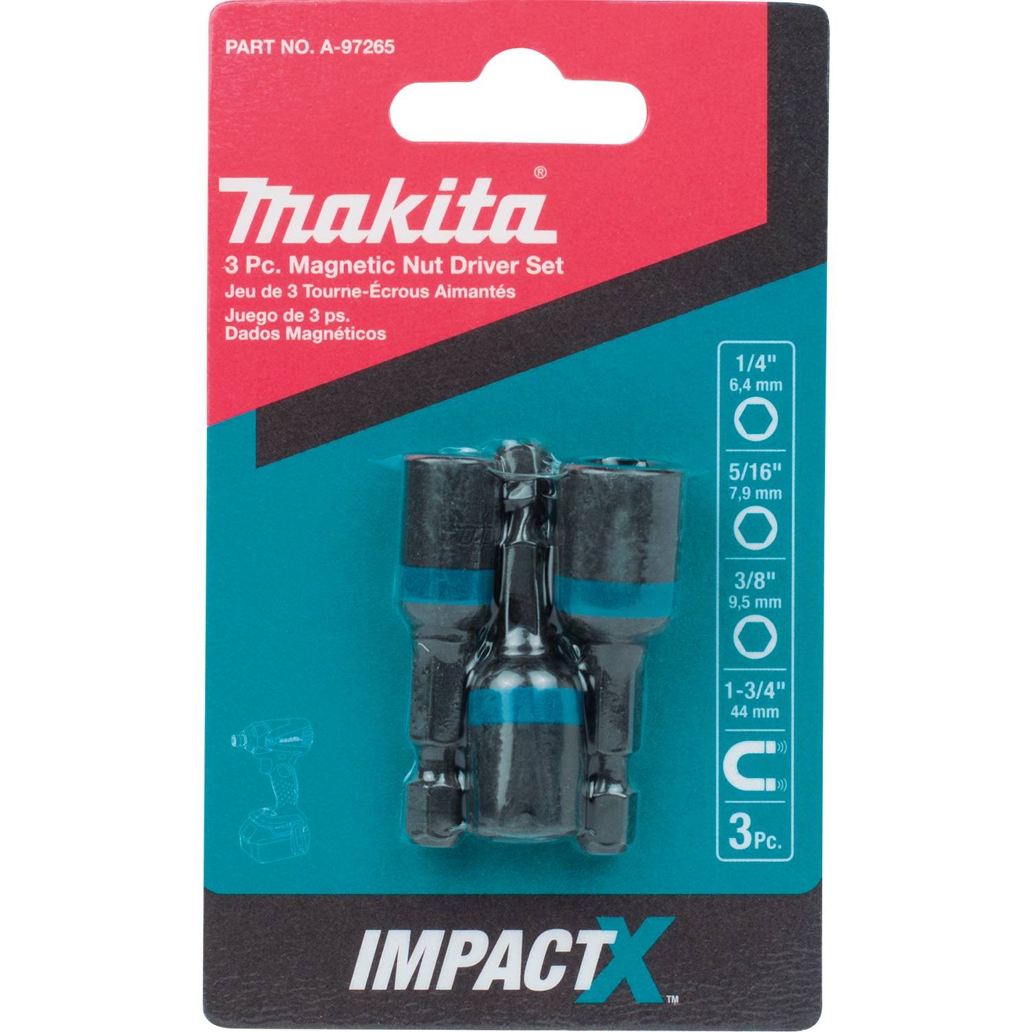 Makita A-97265 Impactx 3 Pc 1-3/4″ Magnetic Nut Driver Set
