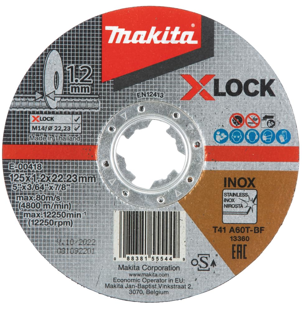 Makita E-00474 X-Lock 5" x .045" x 7/8" Type 1 General Purpose 60 Grit Thin Cut‑Off Wheel for Metal and Stainless Steel Cutting