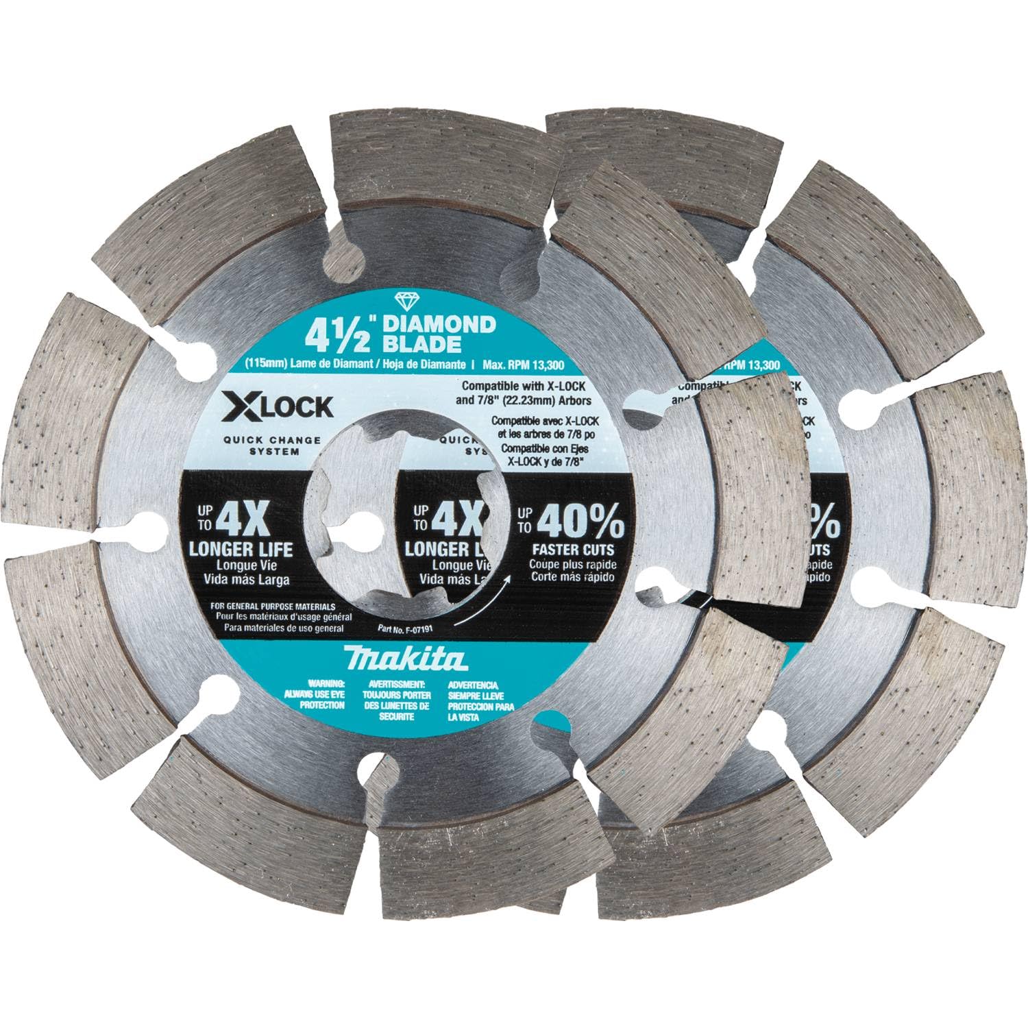Makita E-07200 X-Lock 4-1/2" Segmented Diamond Blade for Masonry Cutting, 2/pk