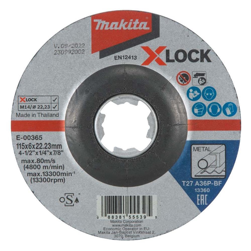 Makita E-00424 X-Lock 4-1/2" x 1/4" x 7/8" Type 27 General Purpose 36 Grit Metal Abrasive Grinding Wheel