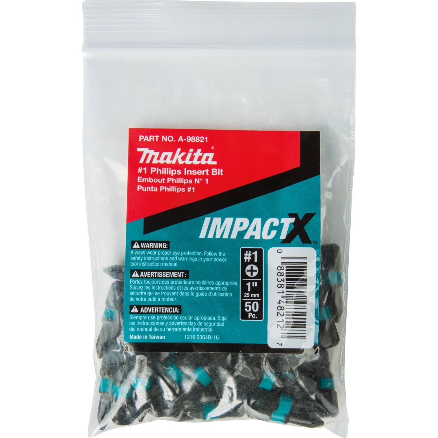 Makita A-98821 Impactx 1 Phillips 1″ Insert Bit, 50 Pack, Bulk