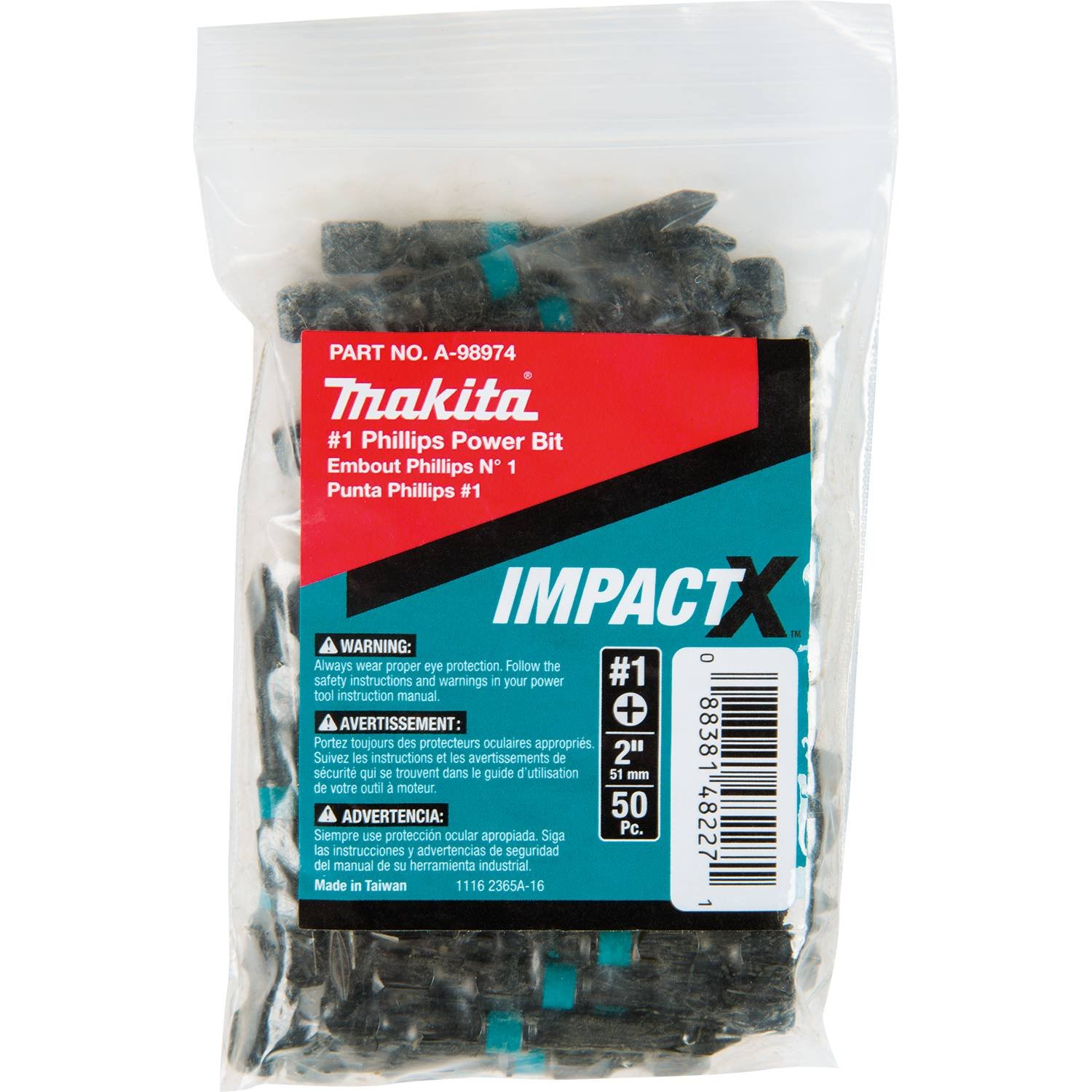 Makita A-98974 Impactx #1 Phillips 2″ Power Bit, 50 Pack, Bulk