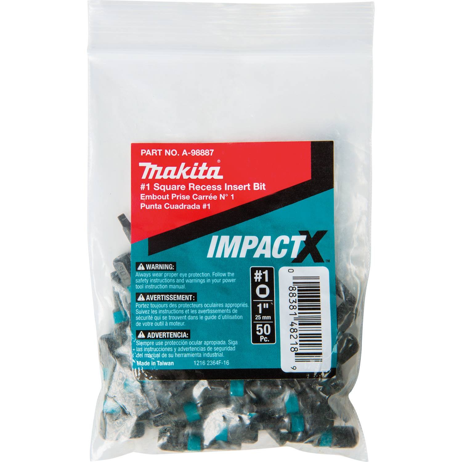 Makita A-98887 Impactx 1 Square Recess 1″ Insert Bit, 50 Pack, Bulk