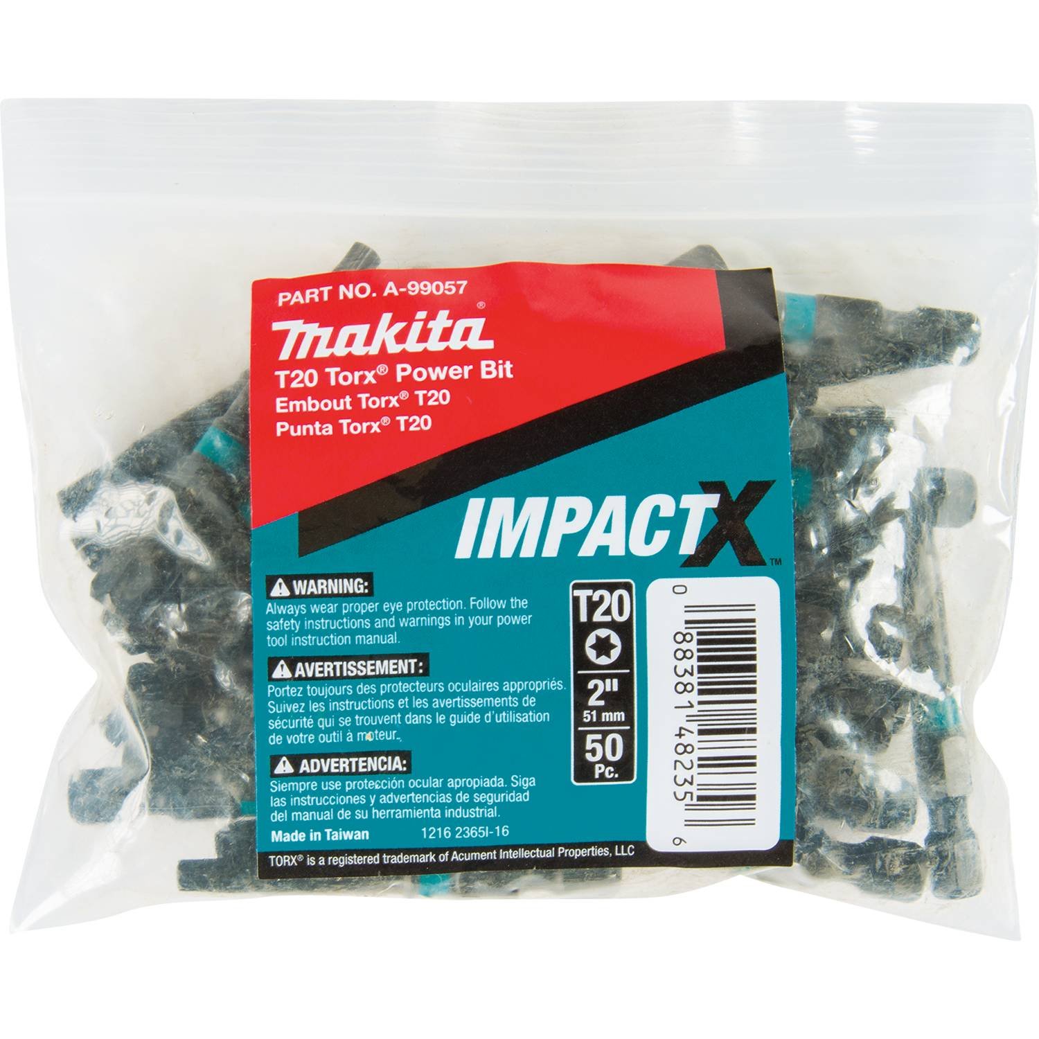 Makita A-99057 Impactx T20 Torx 2″ Power Bit, 50 Pack, Bulk
