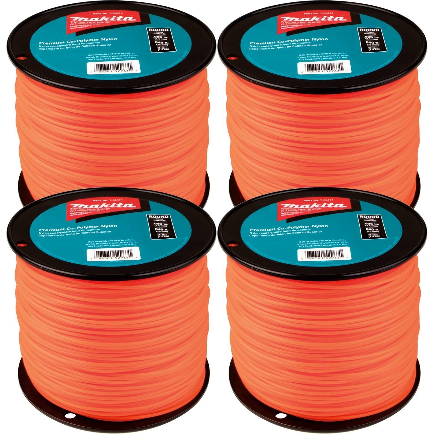Makita T-03735 Round Trimmer Line, 0.095”, Orange, 840’, 3 lbs., 4/pk