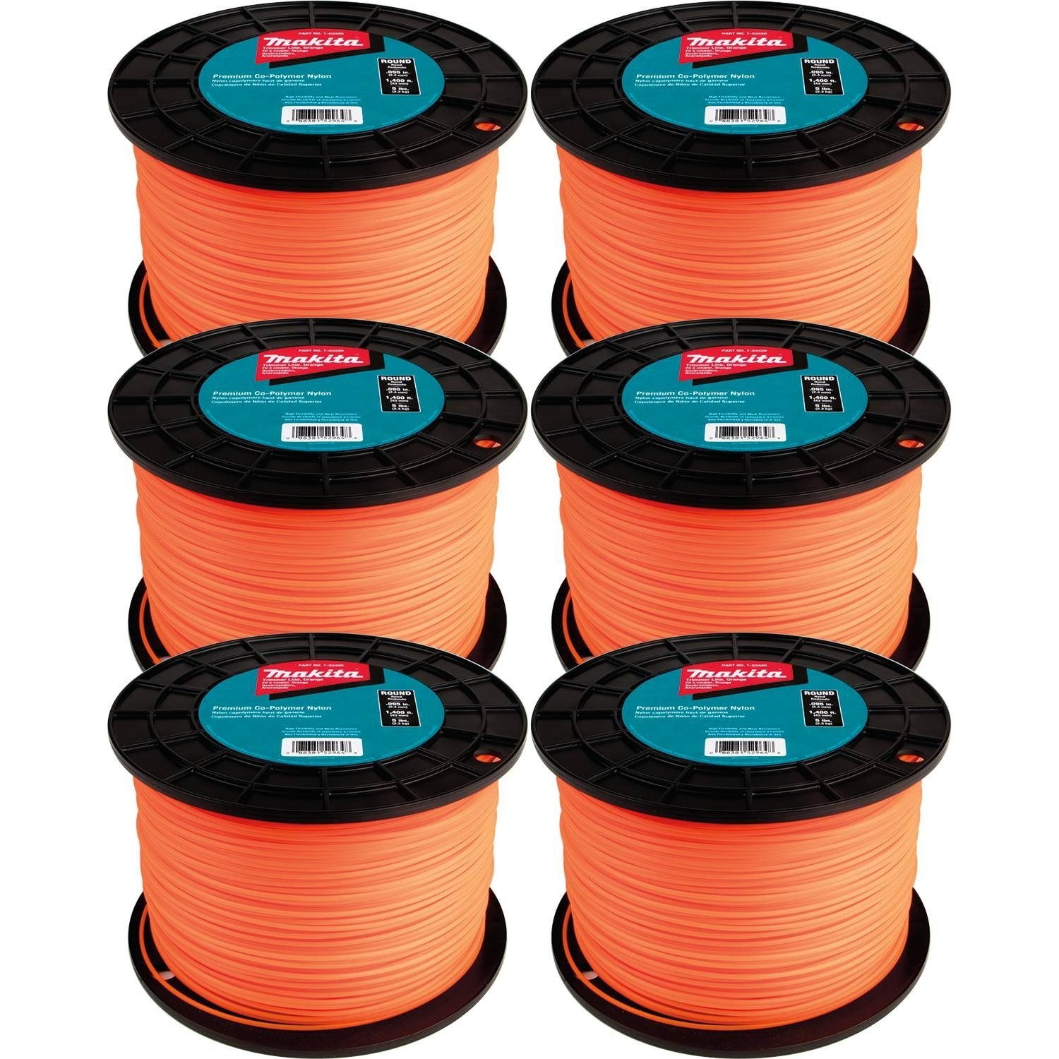 Makita T-03741 Round Trimmer Line, 0.095”, Orange, 1,400’, 5 lbs., 6/pk