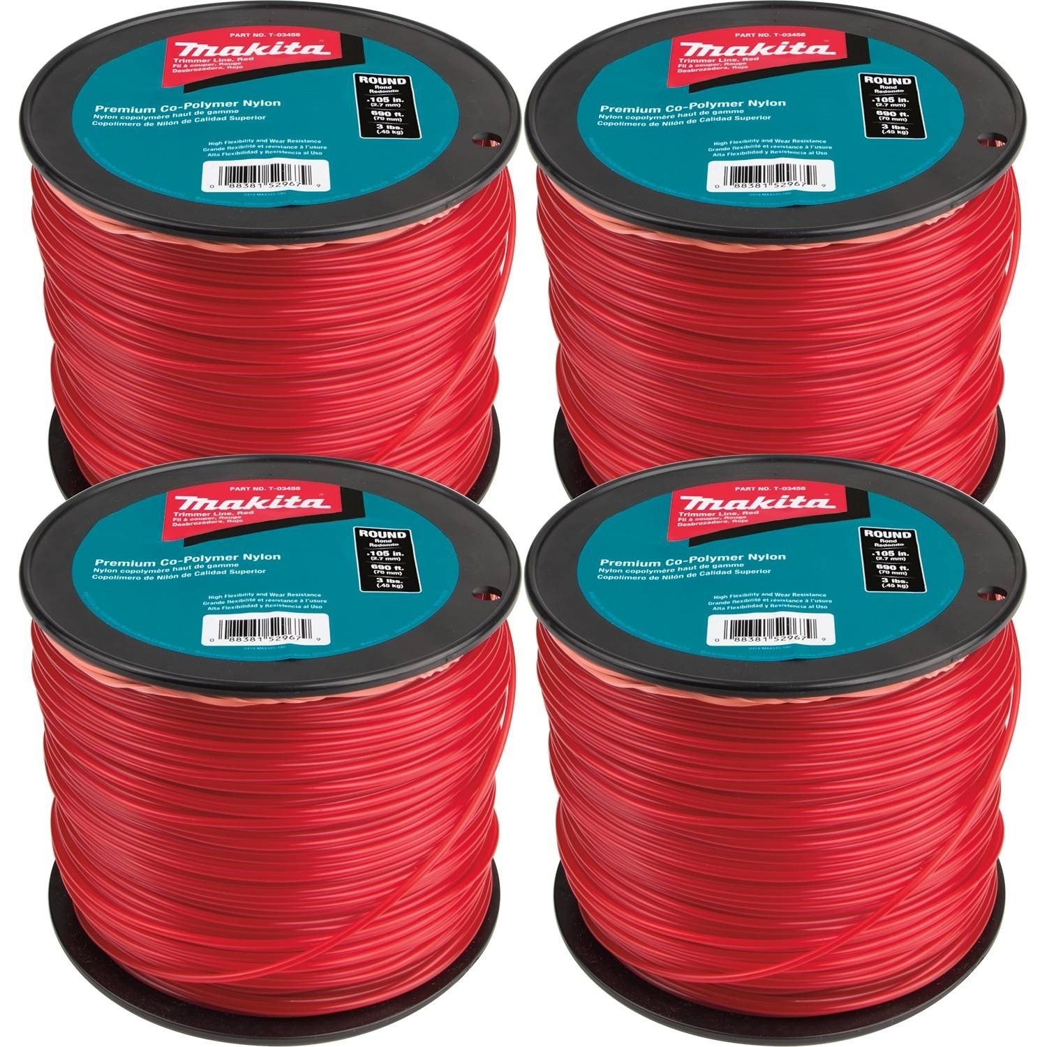 Makita T-03763 Round Trimmer Line, 0.105”, Red, 690’, 3 lbs., 4/pk