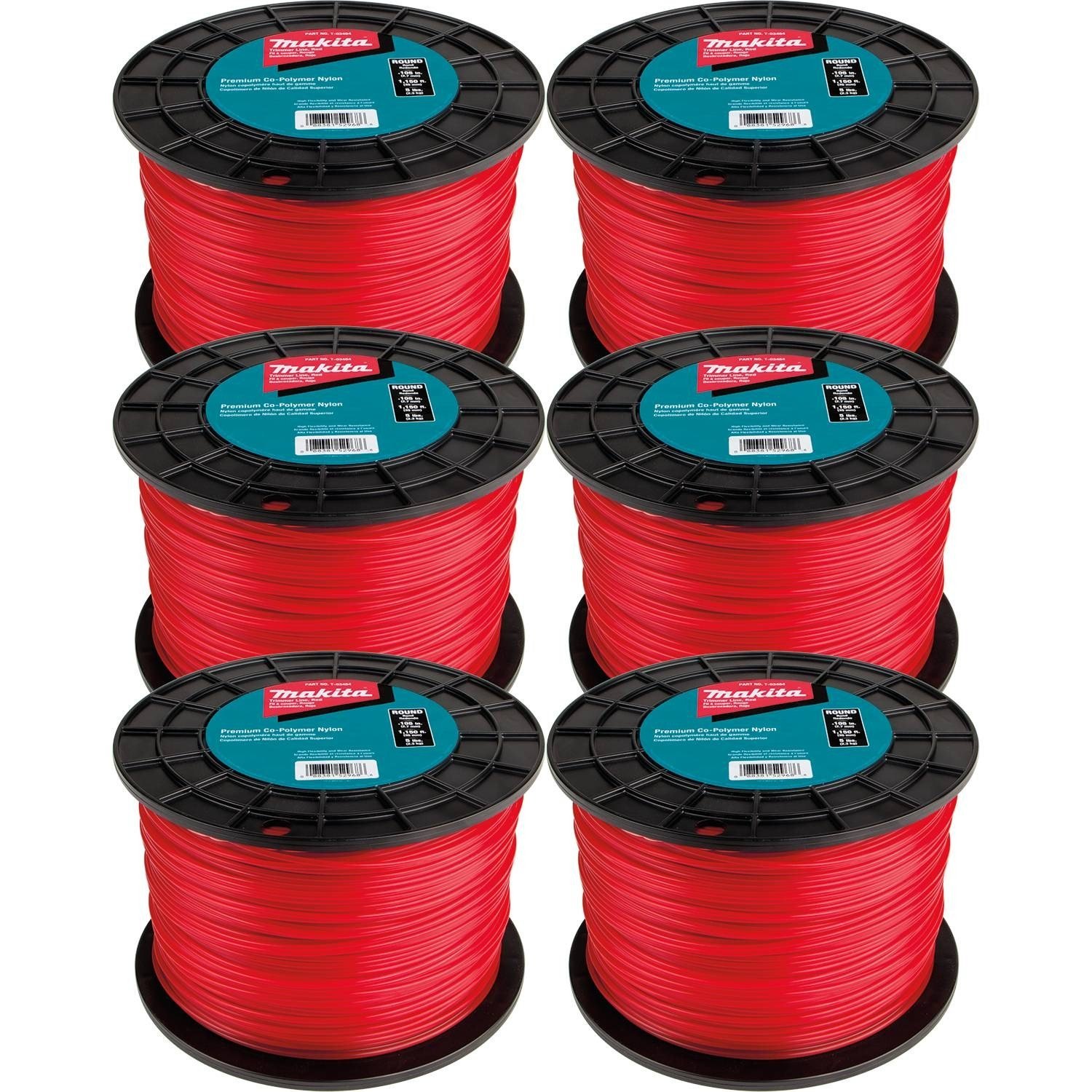 Makita T-03779 Round Trimmer Line, 0.105”, Red, 1,150’, 5 lbs., 6/pk