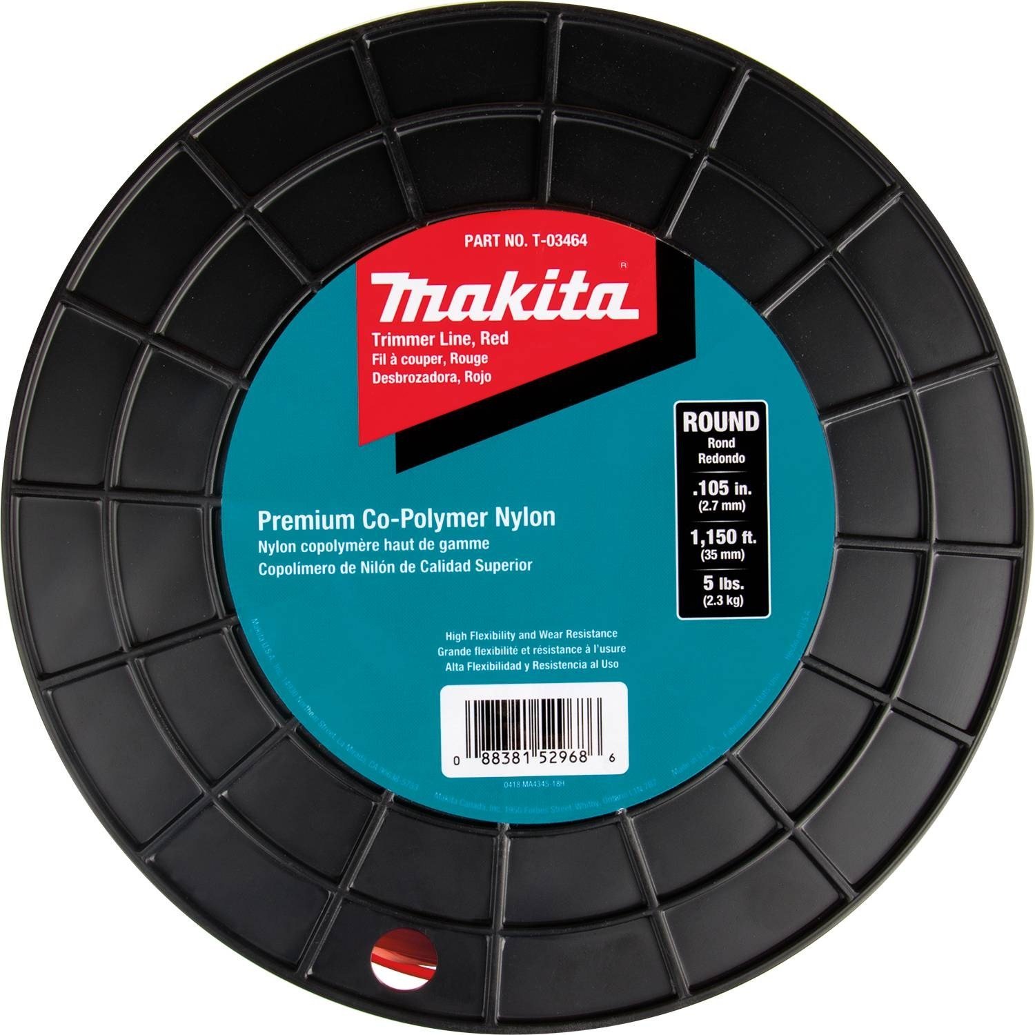 Makita T-03464 Round Trimmer Line, 0.105”, Red, 1,150’, 5 lbs.