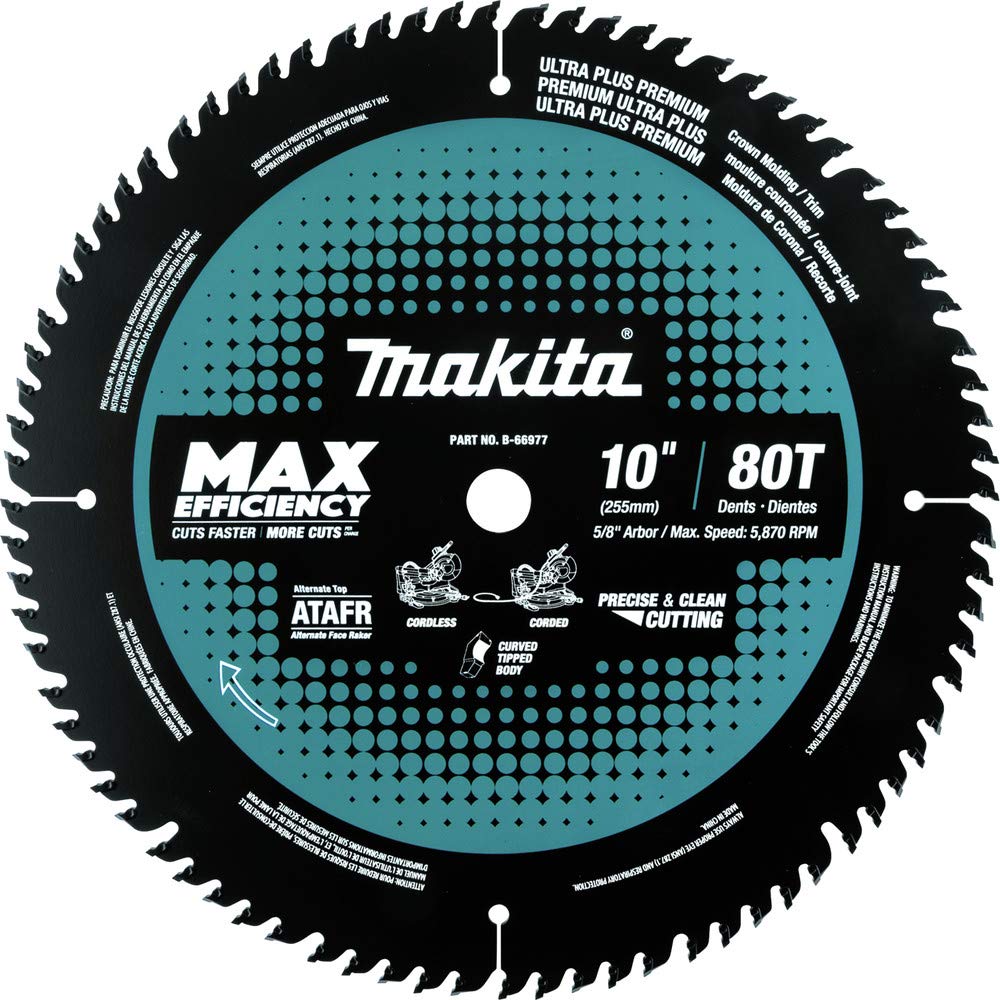 Makita B-66977 10" 80T Carbide-Tipped Max Efficiency Miter Saw Blade