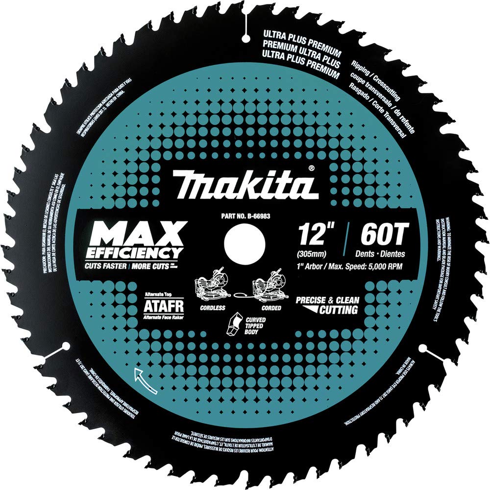 Makita B-66983 12" 60T Carbide-Tipped Max Efficiency Miter Saw Blade