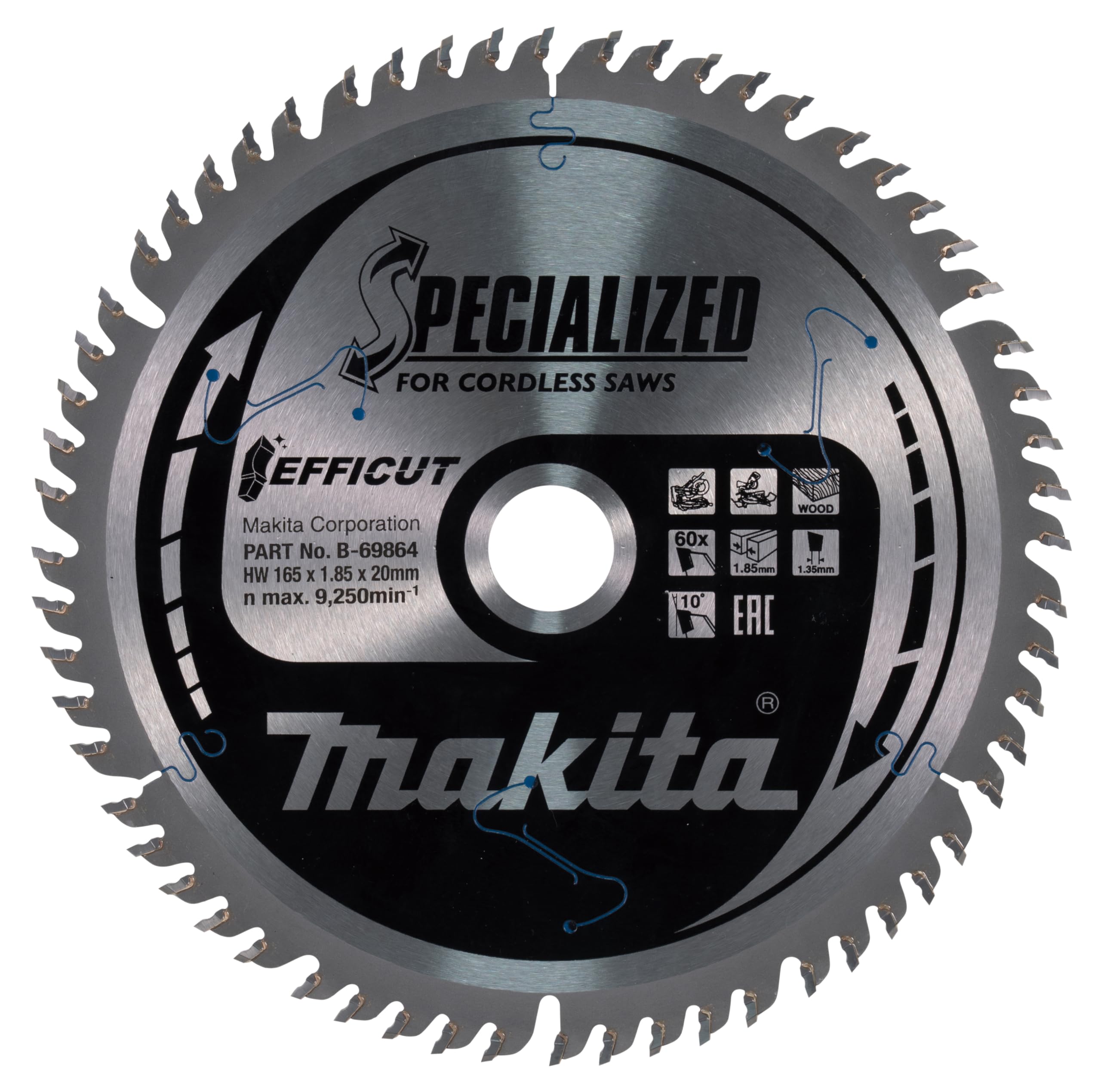 Makita B-69842 6-1/2" 60T Carbide-Tipped Max Efficiency Miter Saw Blade
