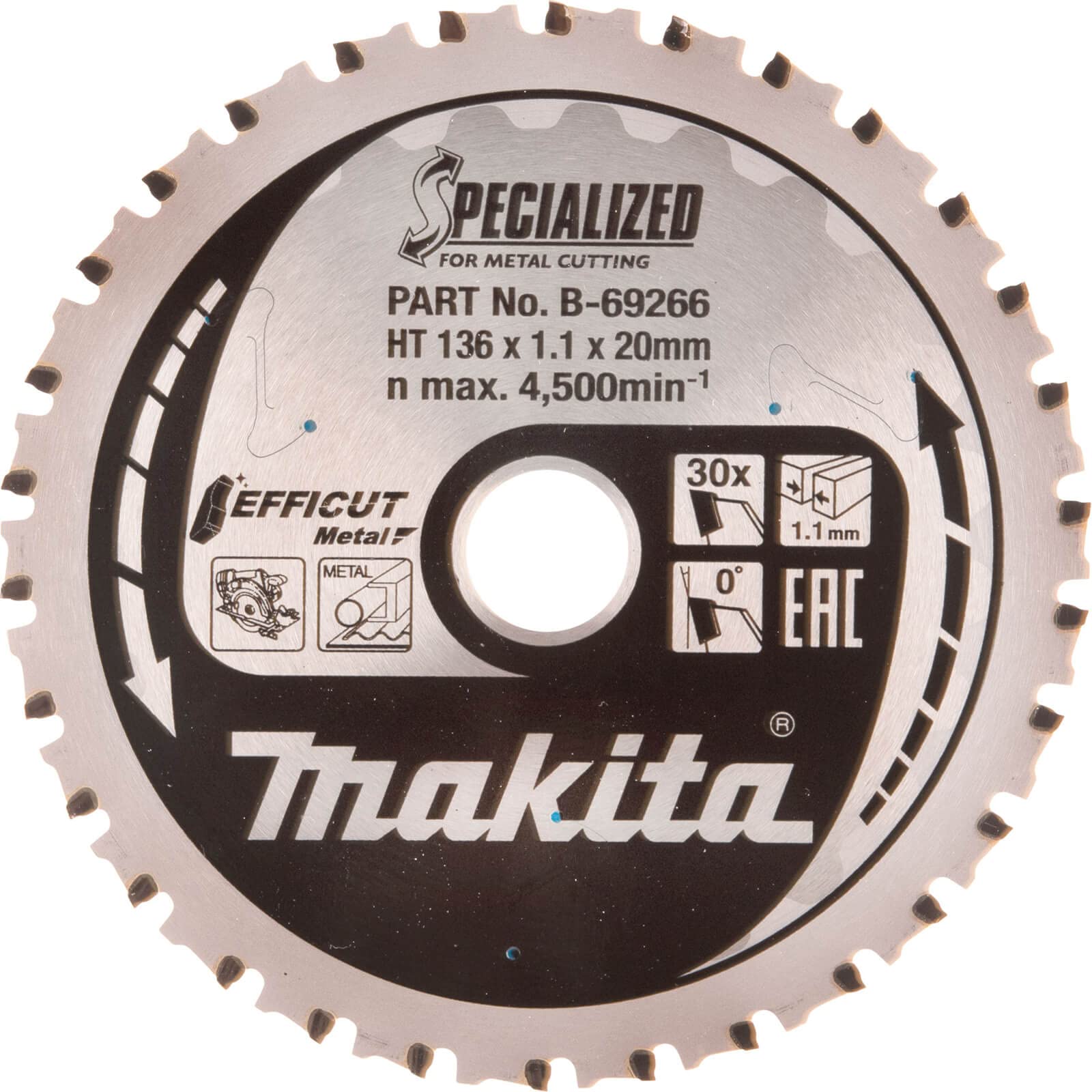 Makita B-69222 5-3/8" 30T Carbide-Tipped Max Efficiency Saw Blade, Metal/General Purpose