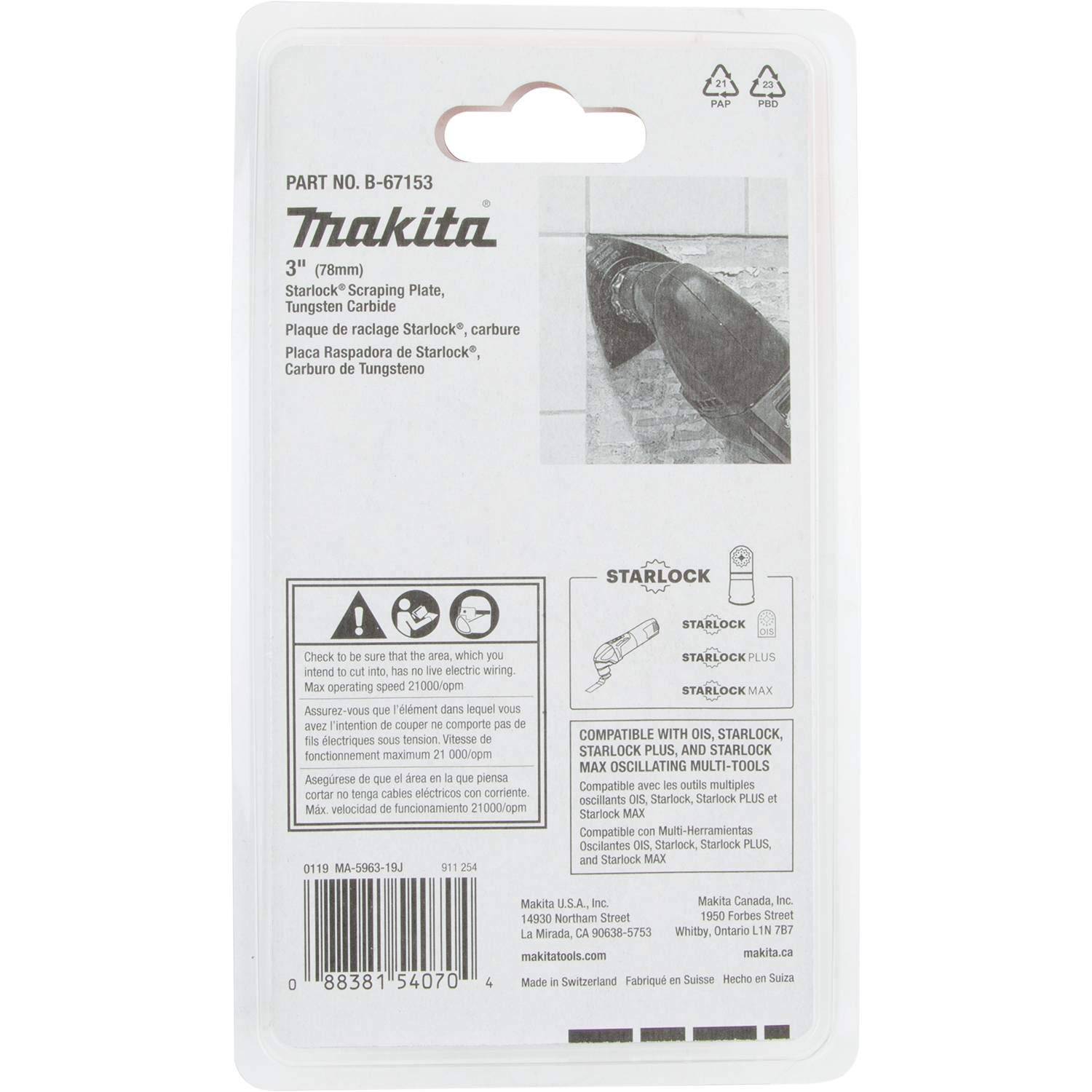 Makita B-67153 3" Starlock® Scraping Plate, Tungsten Carbide