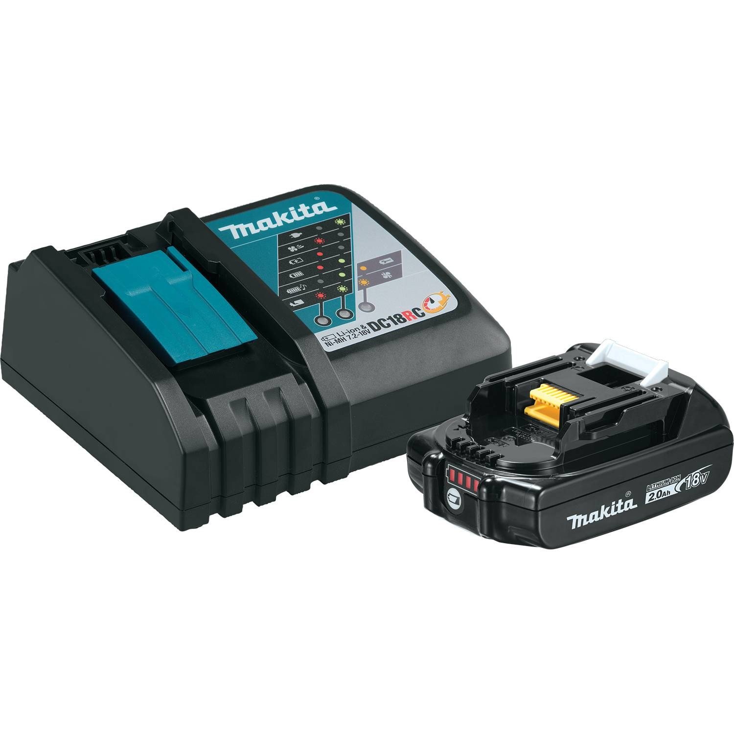 Makita BL1820BDC1 Compact Lithium-Ion Battery and Charger Starter Pack, 18V, Black, 2.0 Ah