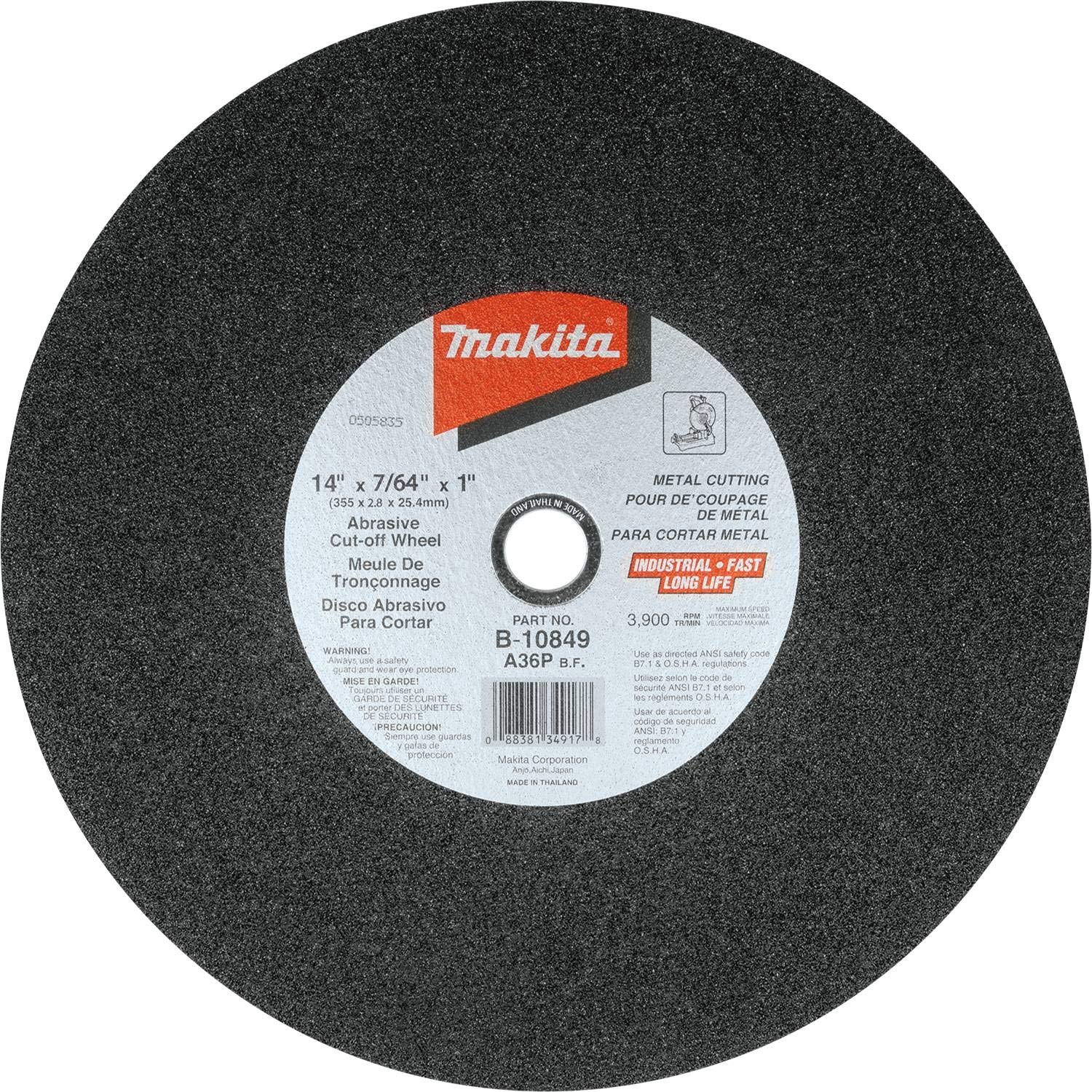Makita B-10849-5 14" x 7/64" x 1" Abrasive Cut-Off Wheel, 5/pk