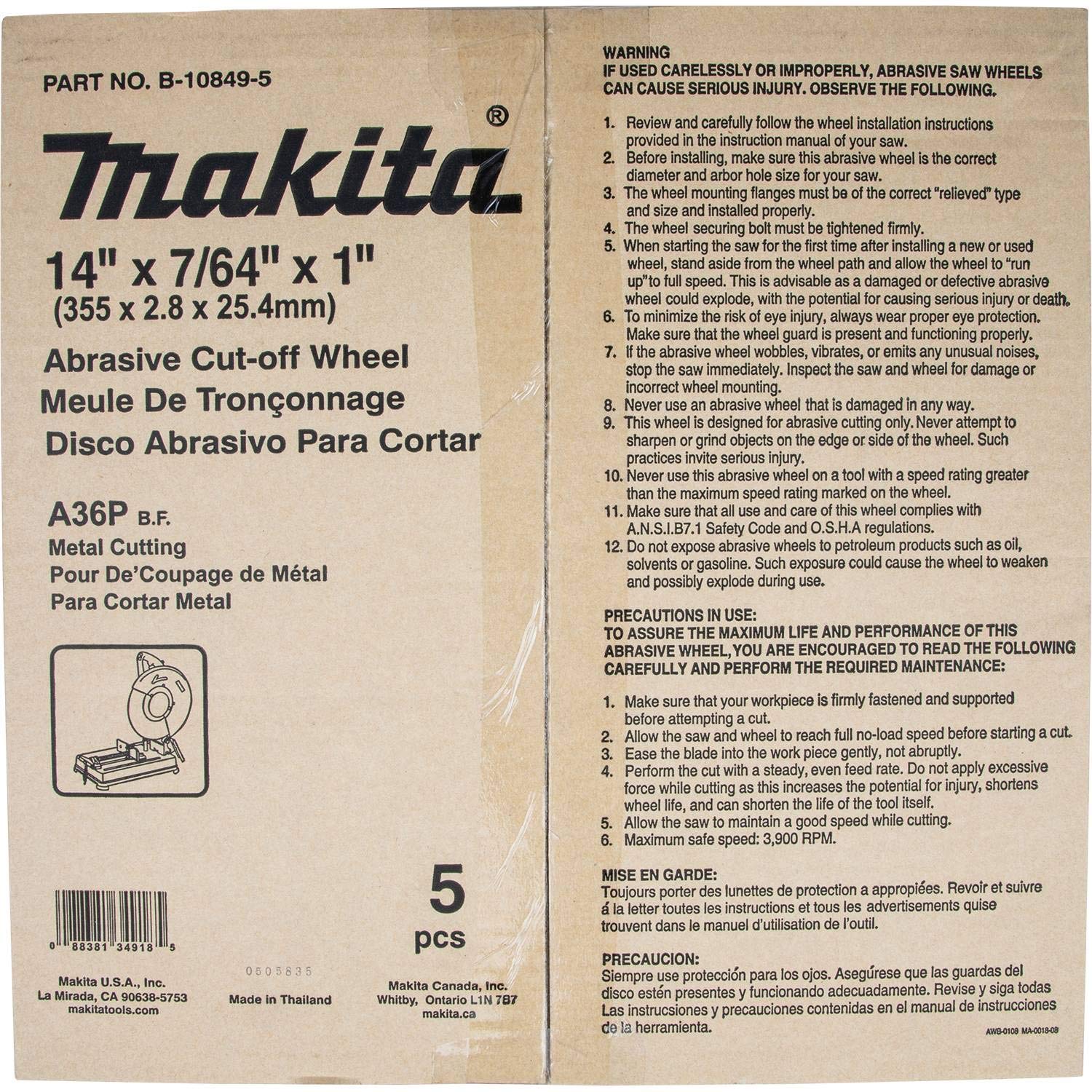 88-makita-b-10849-5-14-x-7-64-x-1-abrasive-cut-off-wheel-5-pk-4.jpg Makita B-10849-5 14" x 7/64" x 1" Abrasive Cut-Off Wheel, 5/pk